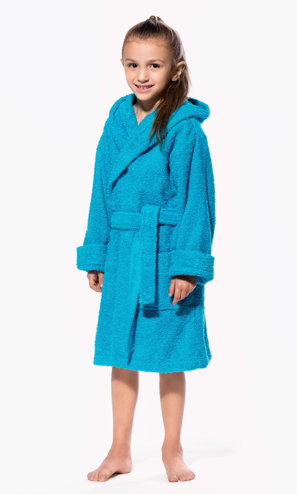 100% Turkish Cotton Turquoise Blue Hooded Terry Kid's Bathrobe-Robemart.com