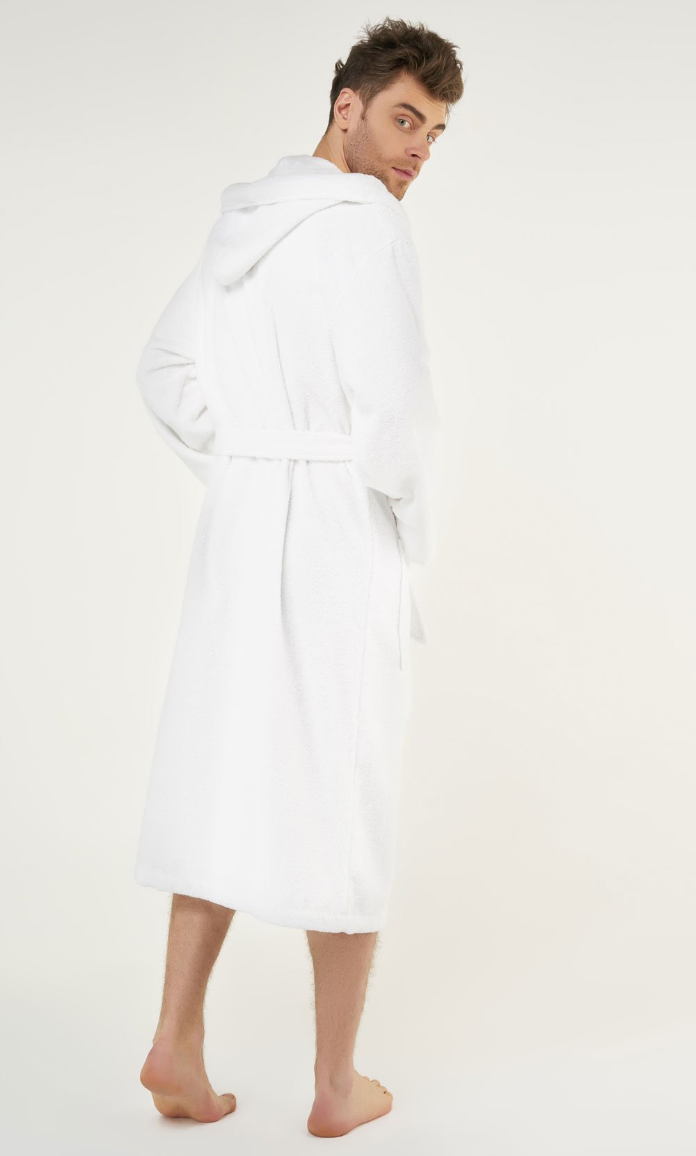 100% Turkish Cotton White Heavy Weight Hooded Terry Bathrobe-Robemart.com