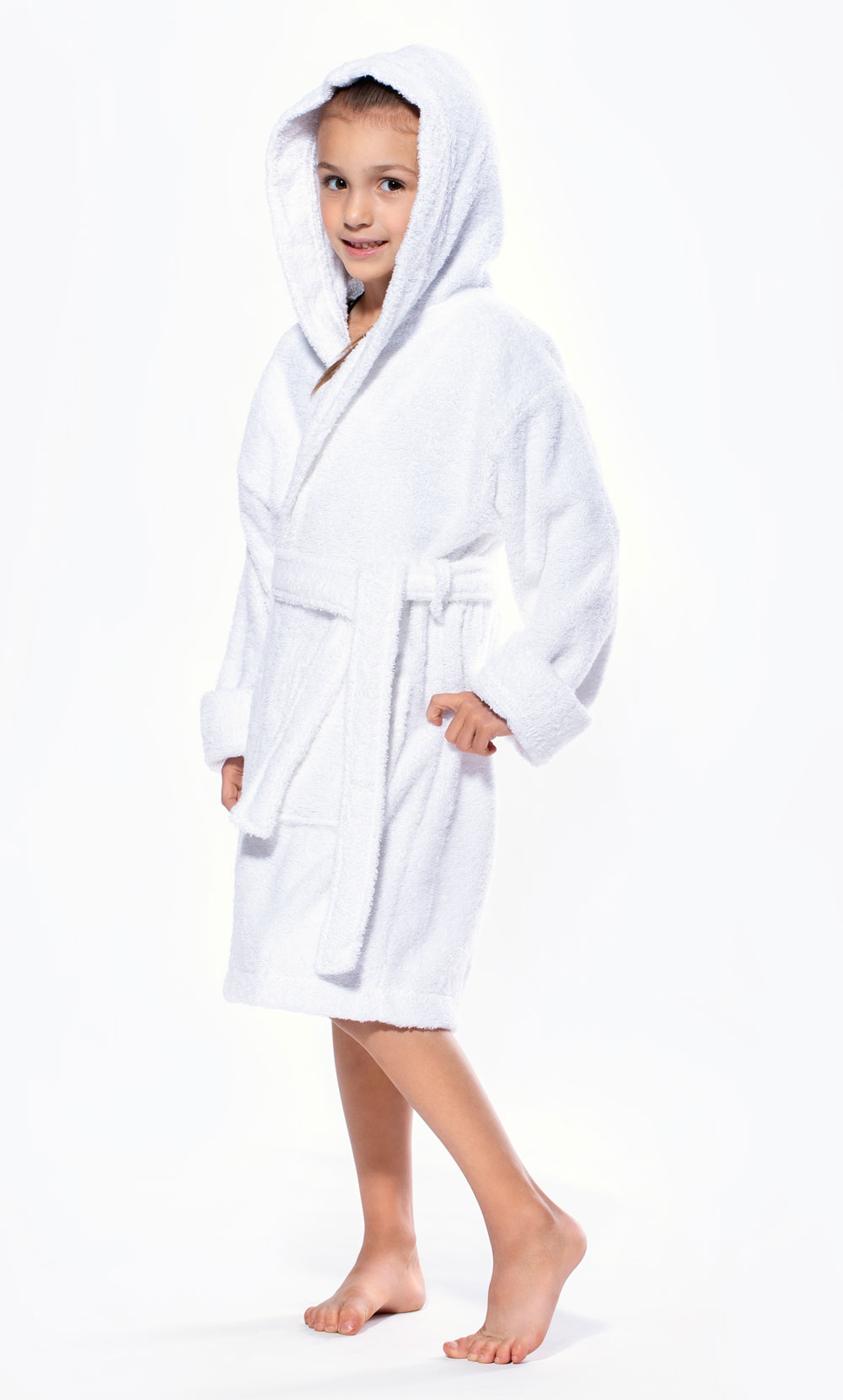 100% Turkish Cotton White Hooded Terry Kid's Bathrobe-Robemart.com