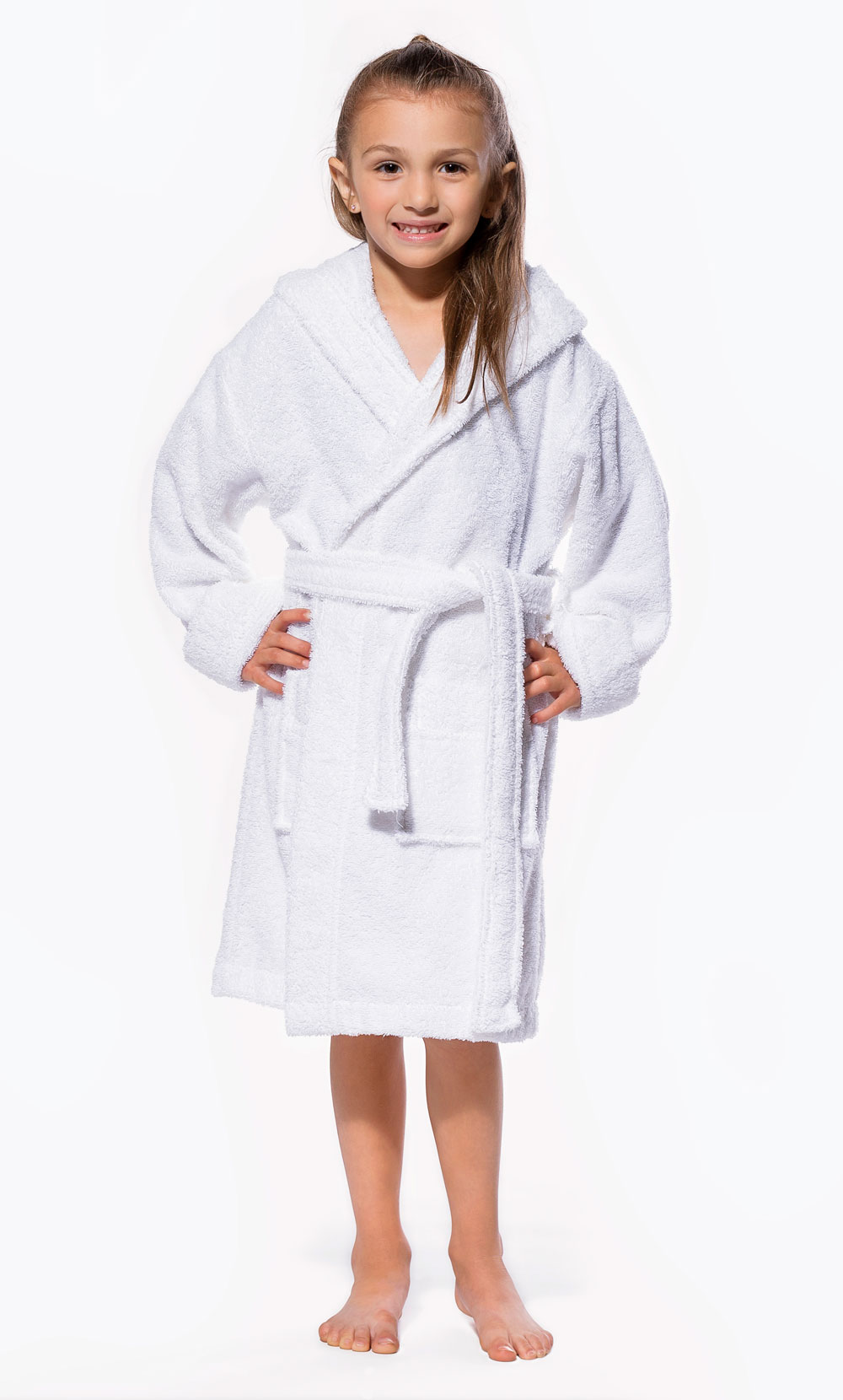 100% Turkish Cotton White Hooded Terry Kid's Bathrobe-Robemart.com