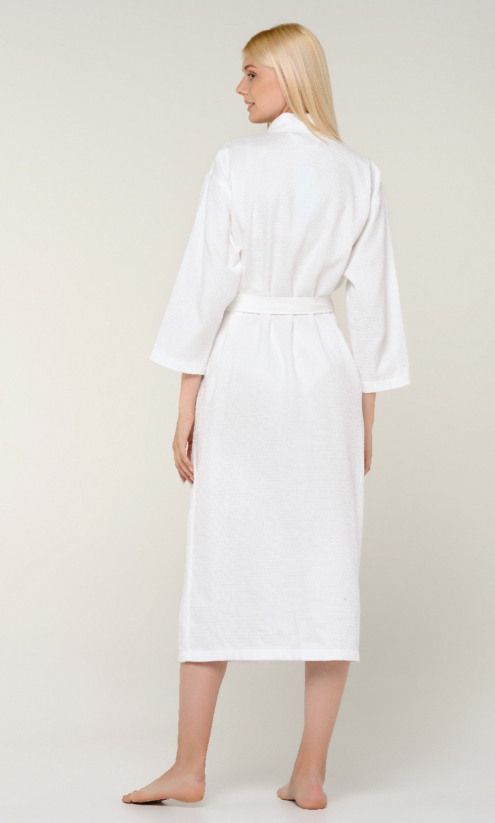 100% Turkish Cotton White Waffle Kimono Robe-Robemart.com