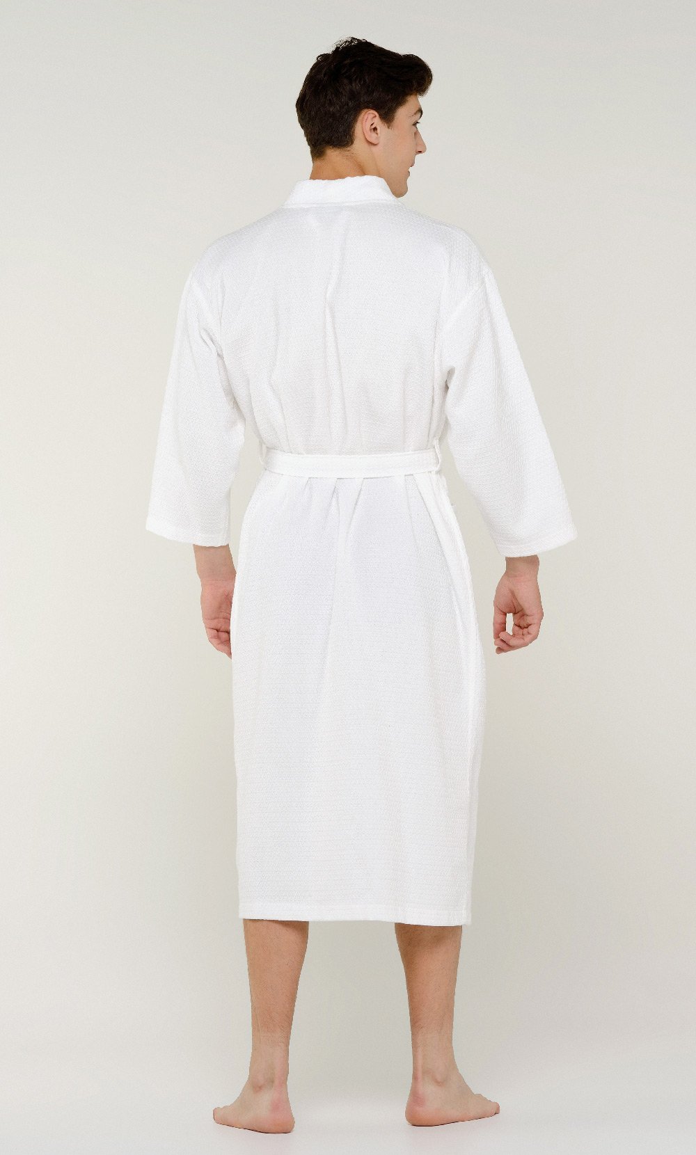 100% Turkish Cotton White Waffle Kimono Robe-Robemart.com