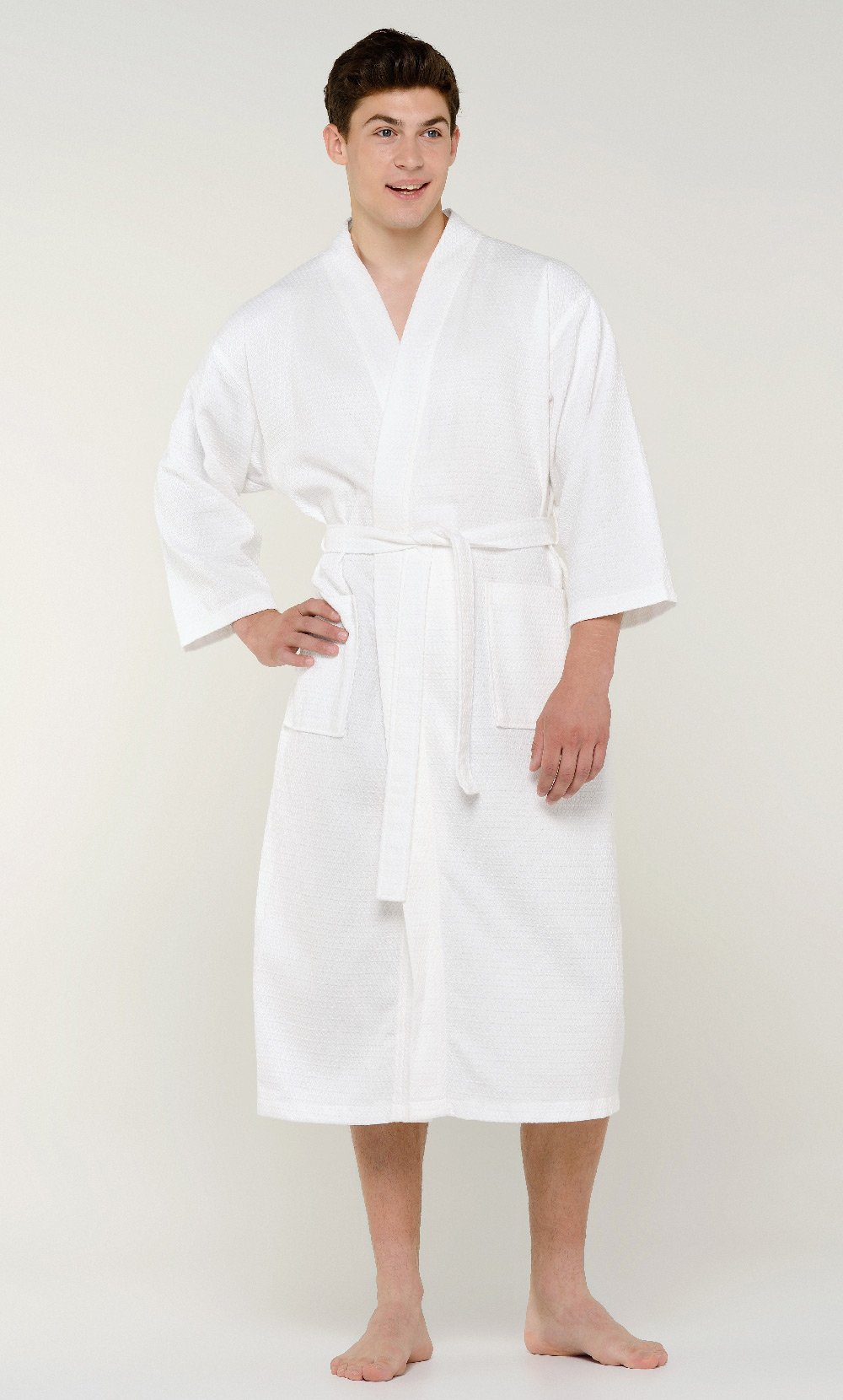 100% Turkish Cotton White Waffle Kimono Robe-Robemart.com