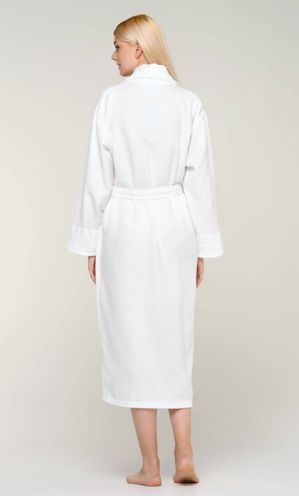 100% Turkish Cotton White Waffle With Velour Shawl Robe-Robemart.com