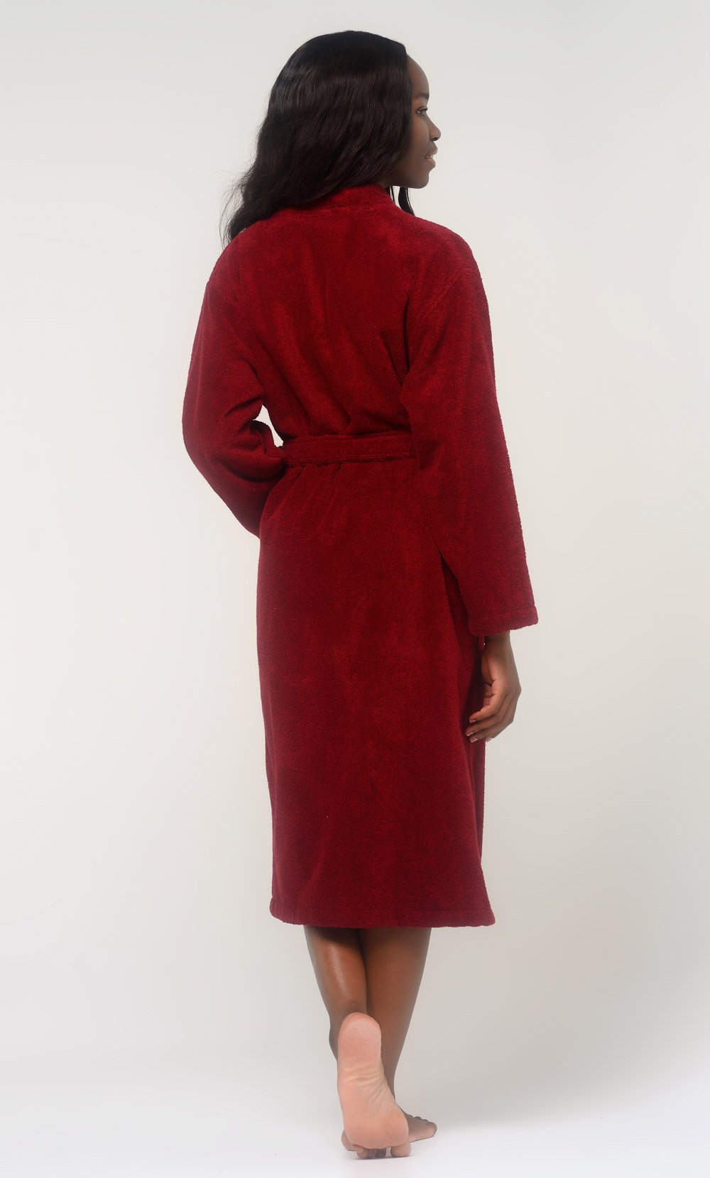 100% Turkish Cotton Wine Red Terry Kimono Bathrobe-Robemart.com