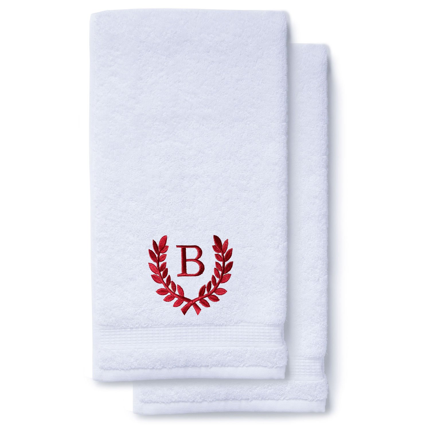 Wine Red Initial Premium Hand Towel Roman 16 X 30 Inch, Set of 2-Robemart.com