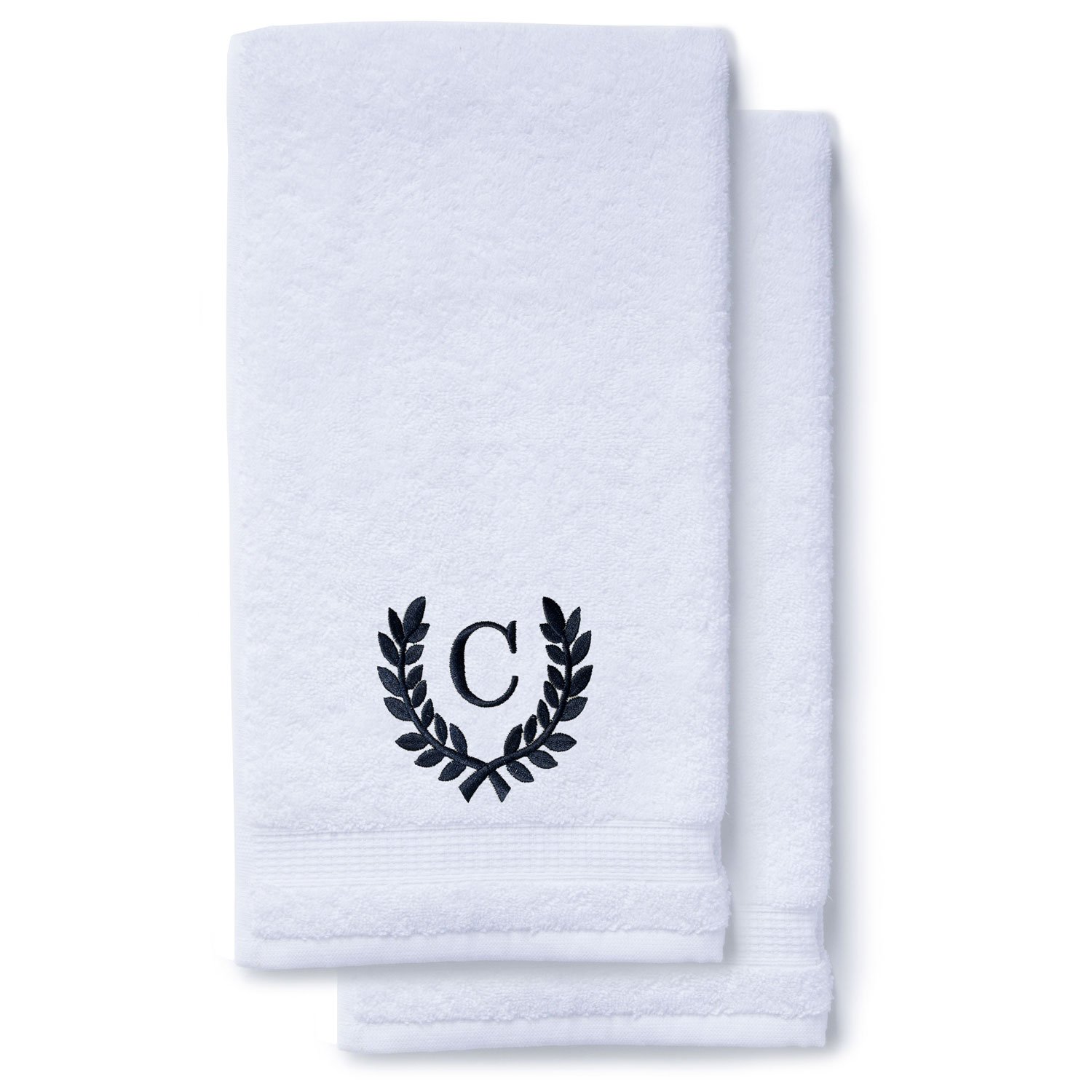 Navy Blue Initial Premium Hand Towel Roman 16 X 30 Inch, Set of 2-Robemart.com