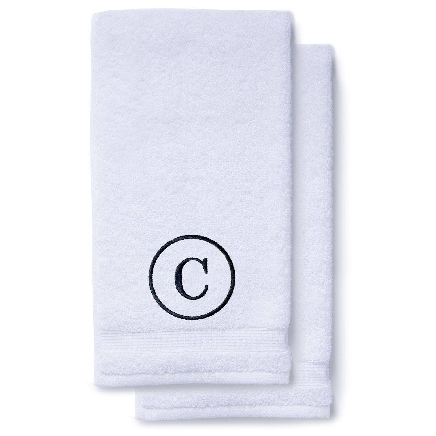 Navy Blue Initial Premium Hand Towel Classic 16 X 30 Inch, Set of 2-Robemart.com