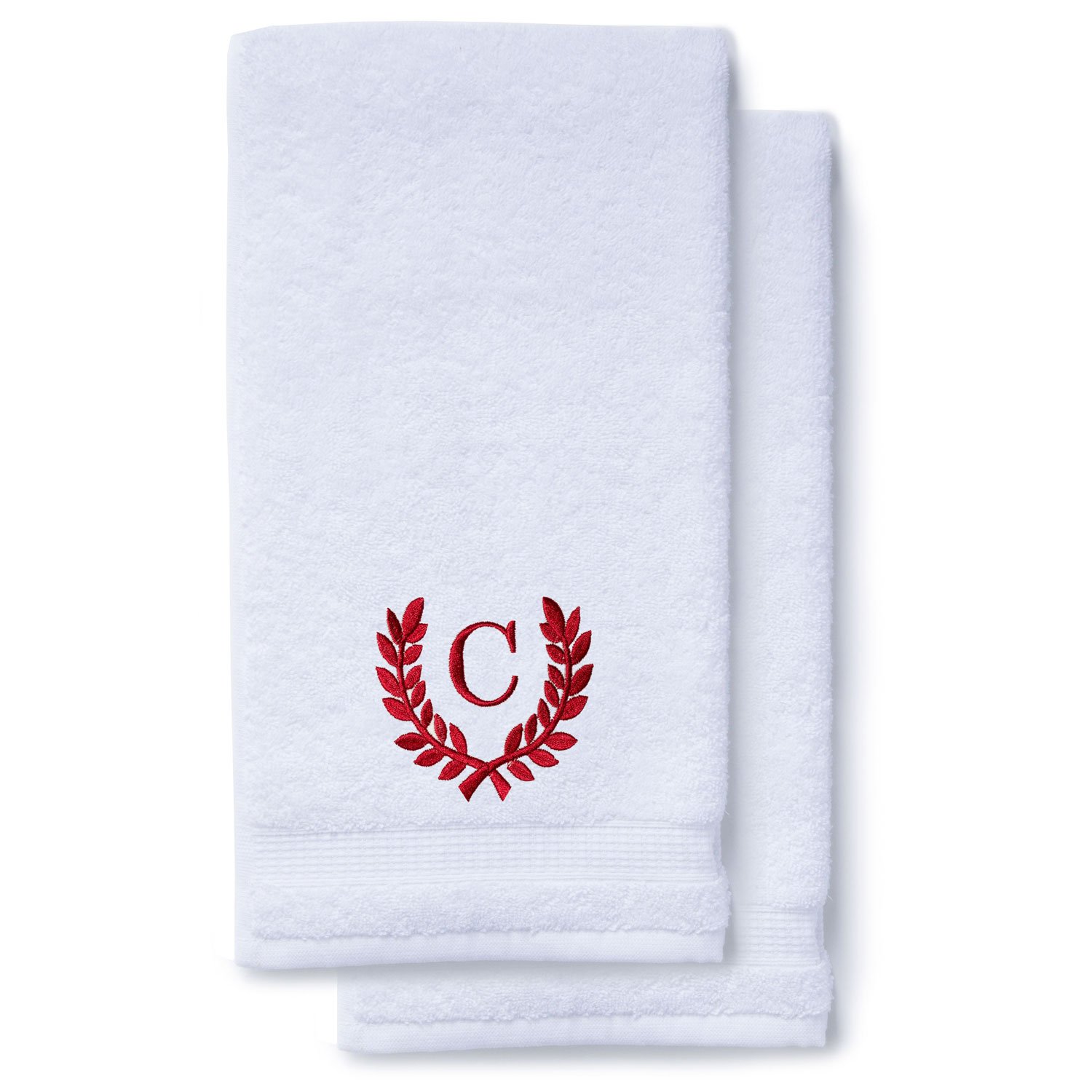 Wine Red Initial Premium Hand Towel Roman 16 X 30 Inch, Set of 2-Robemart.com