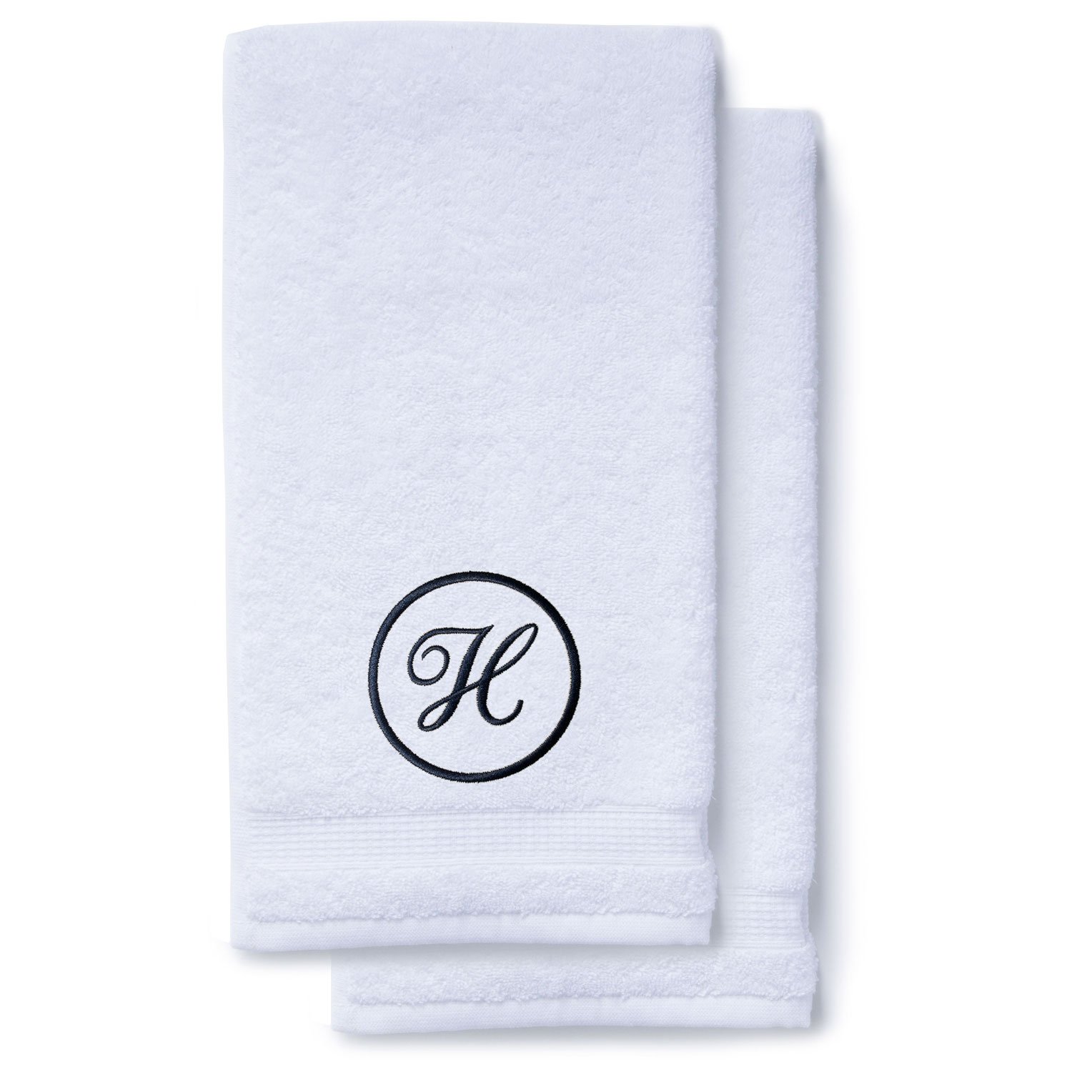 Navy Blue Initial Premium Hand Towel Script 16 X 30 Inch, Set of 2-Robemart.com