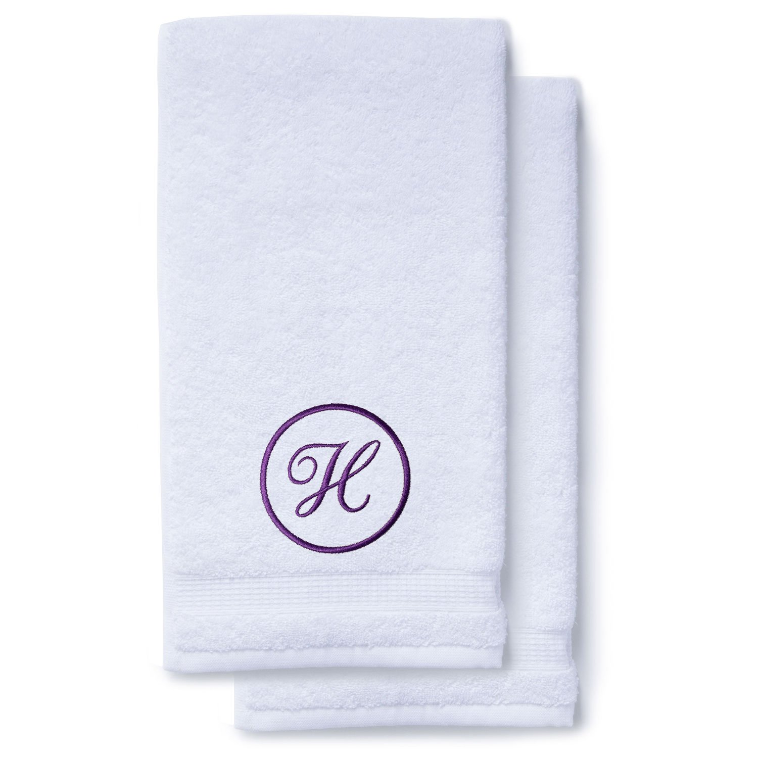 Purple Initial Premium Hand Towel Script 16 X 30 Inch, Set of 2-Robemart.com