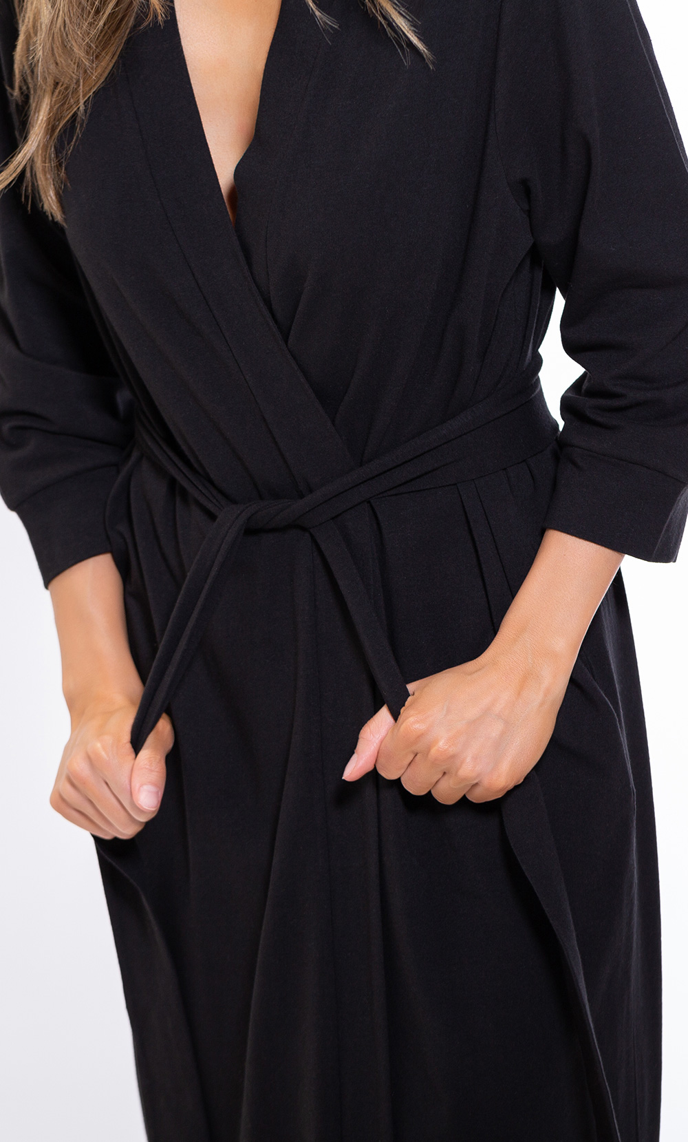Cotton Black Knit Kimono Robe Final Sale-Robemart.com