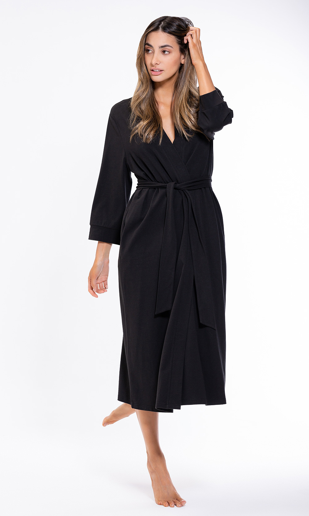 Cotton Black Knit Kimono Robe Final Sale-Robemart.com