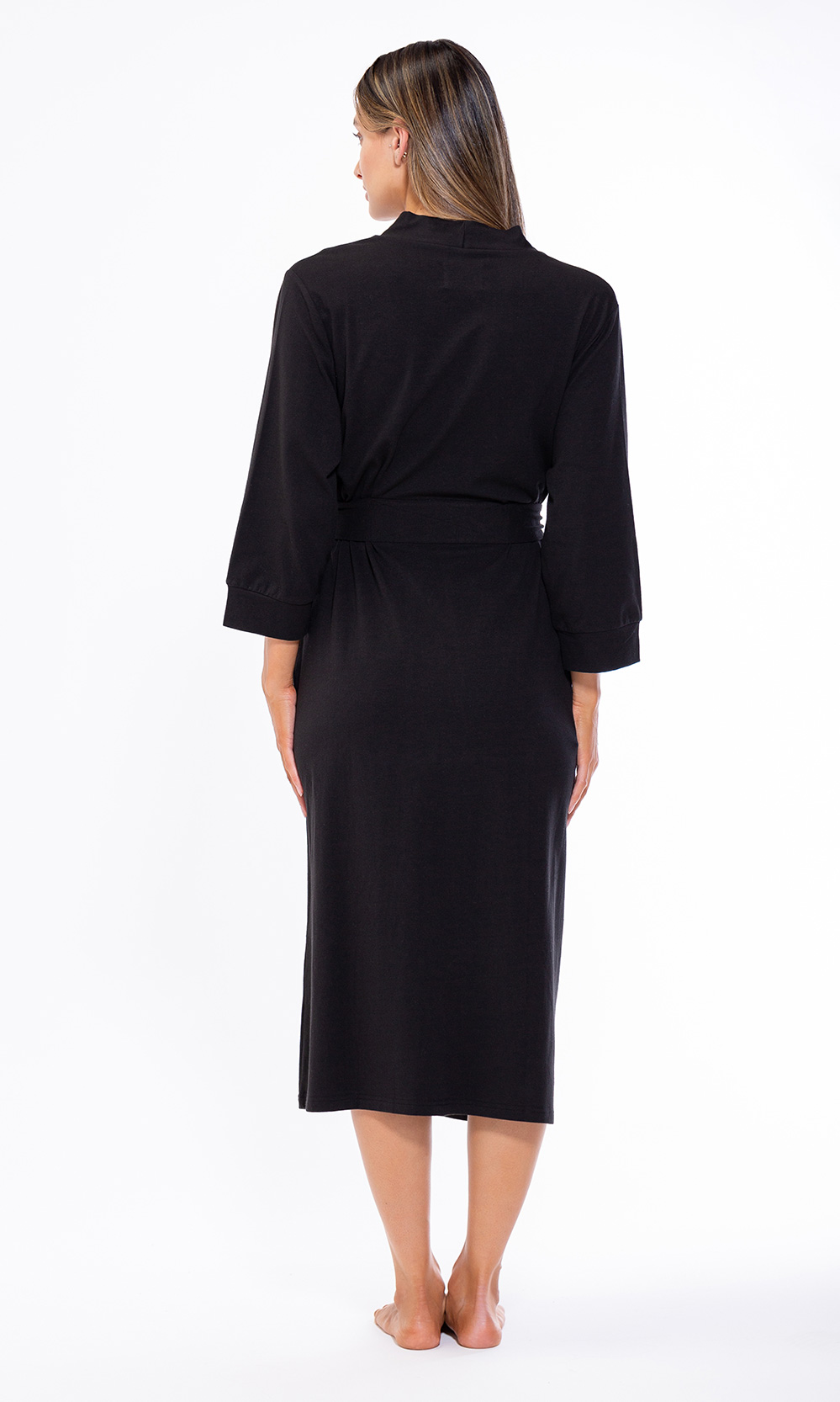 Cotton Black Knit Kimono Robe Final Sale-Robemart.com