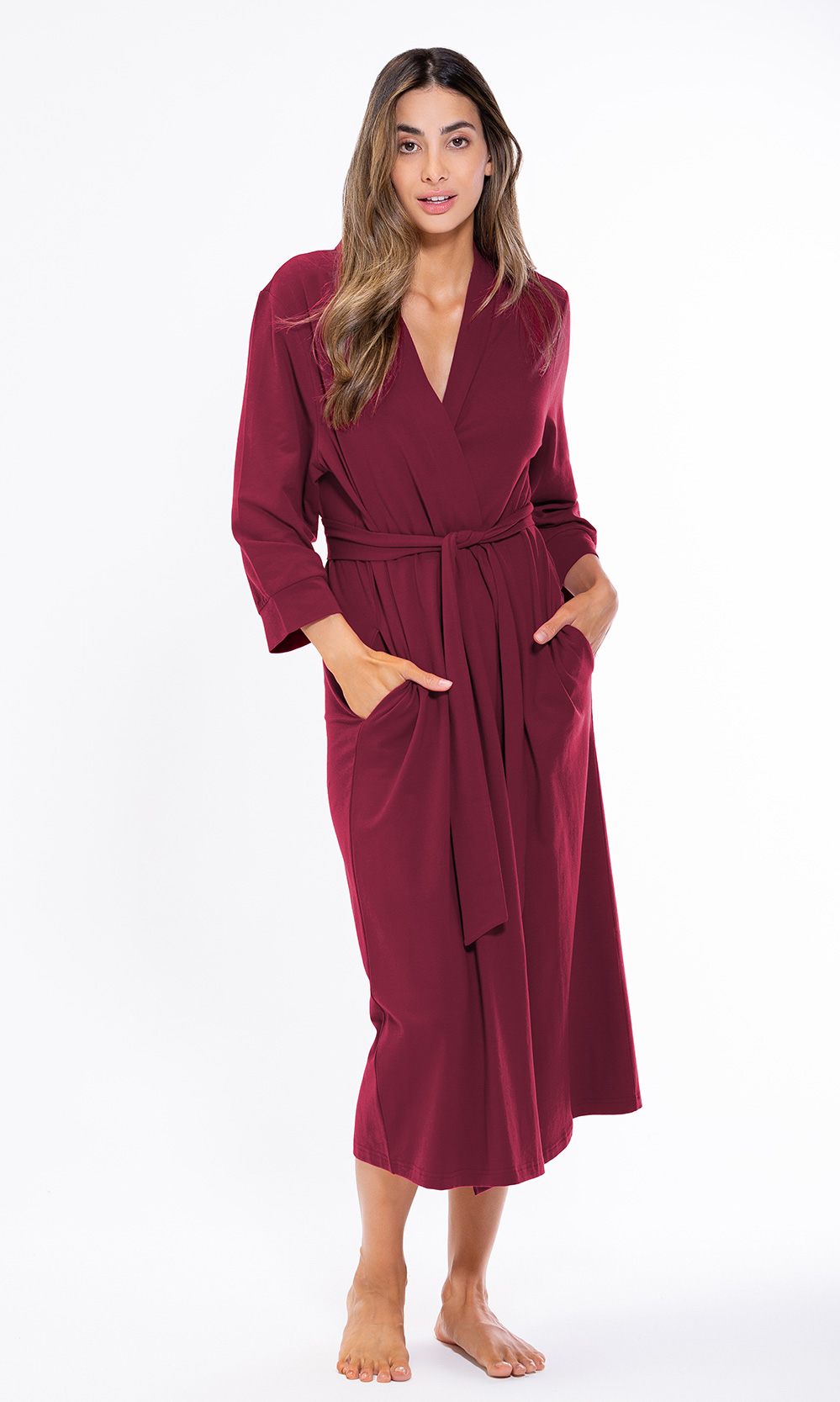 Cotton Burgundy Knit Kimono Robe Final Sale-Robemart.com