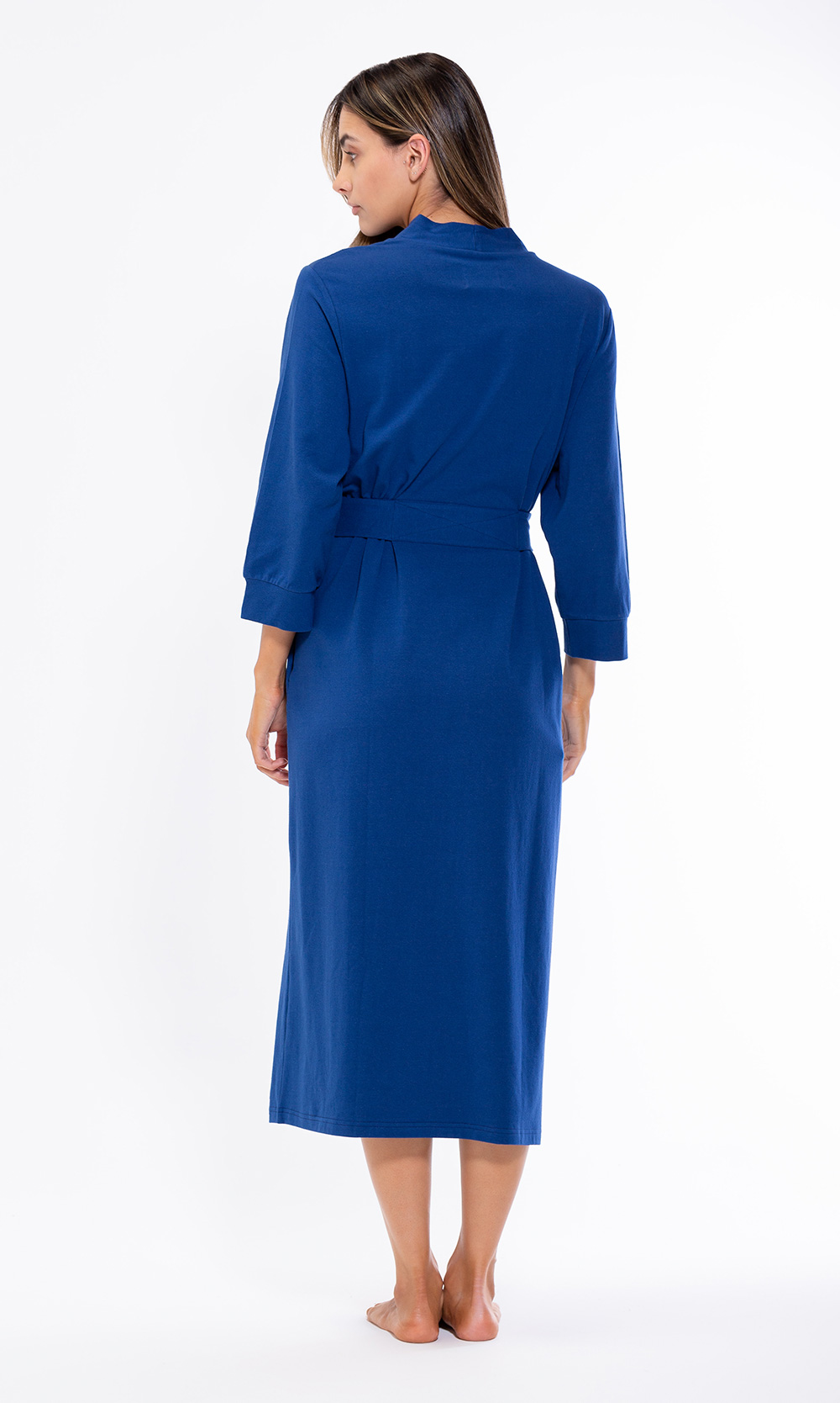 Cotton Navy Blue Knit Kimono Robe Final Sale-Robemart.com
