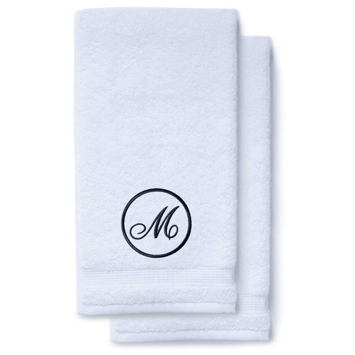 Navy Blue Initial Premium Hand Towel Script 16 X 30 Inch, Set of 2-Robemart.com