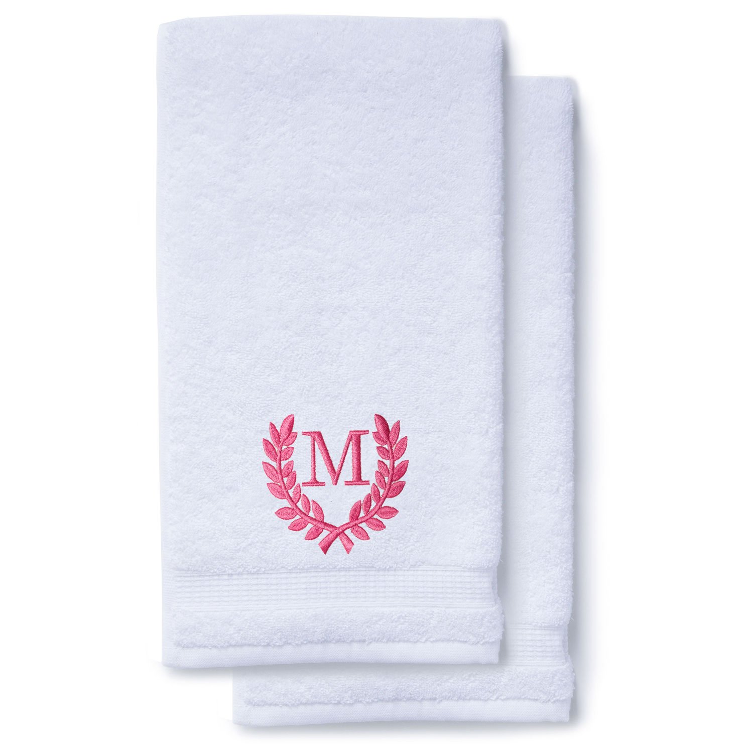 Pink Initial Premium Hand Towel Roman 16 X 30 Inch, Set of 2-Robemart.com
