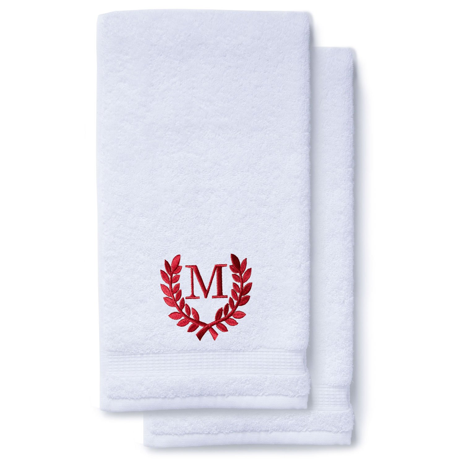 Wine Red Initial Premium Hand Towel Roman 16 X 30 Inch, Set of 2-Robemart.com