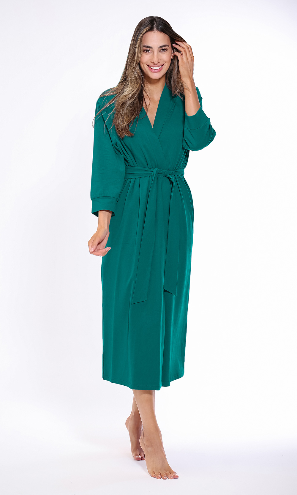 Cotton Dark Green Knit Kimono Robe Final Sale-Robemart.com