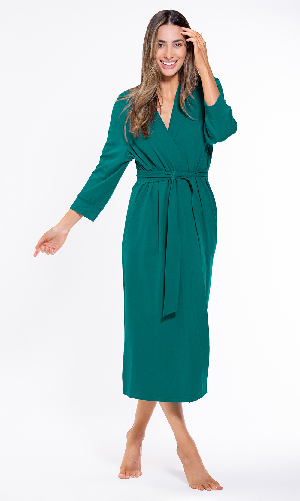 Cotton Dark Green Knit Kimono Robe Final Sale-Robemart.com