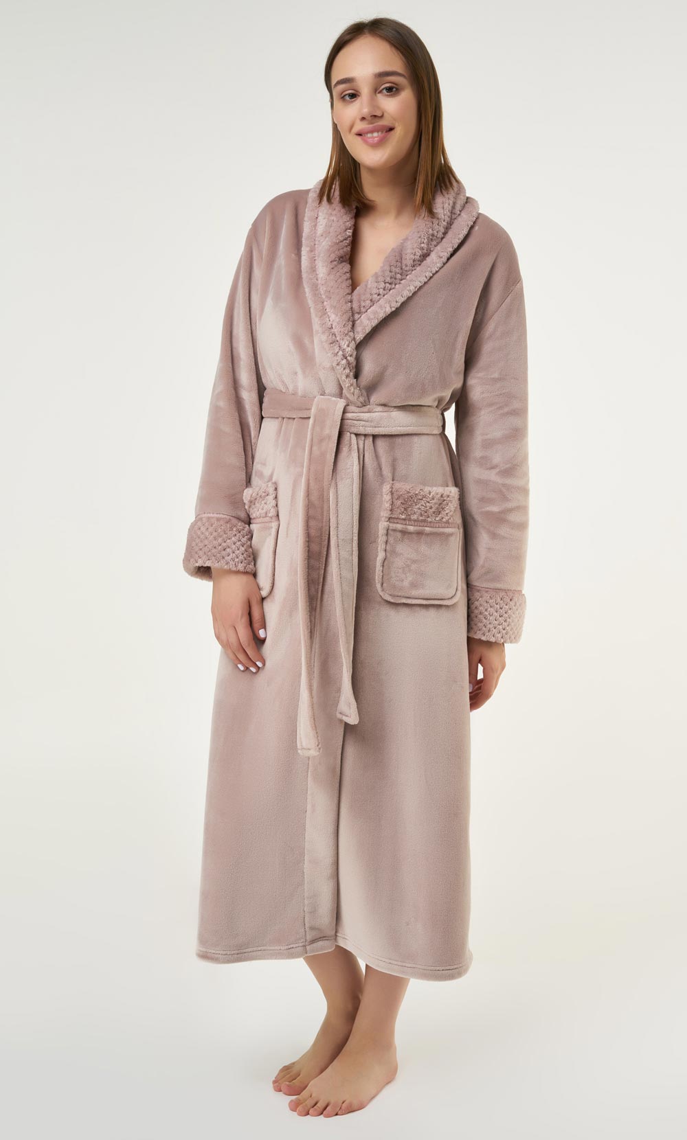 Blush Pink Plush Soft Warm Fleece Womens Robe-Robemart.com