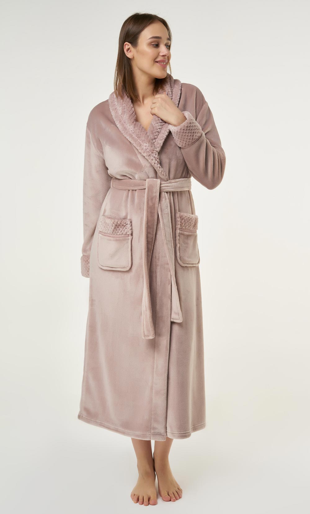 Blush Pink Plush Soft Warm Fleece Womens Robe-Robemart.com