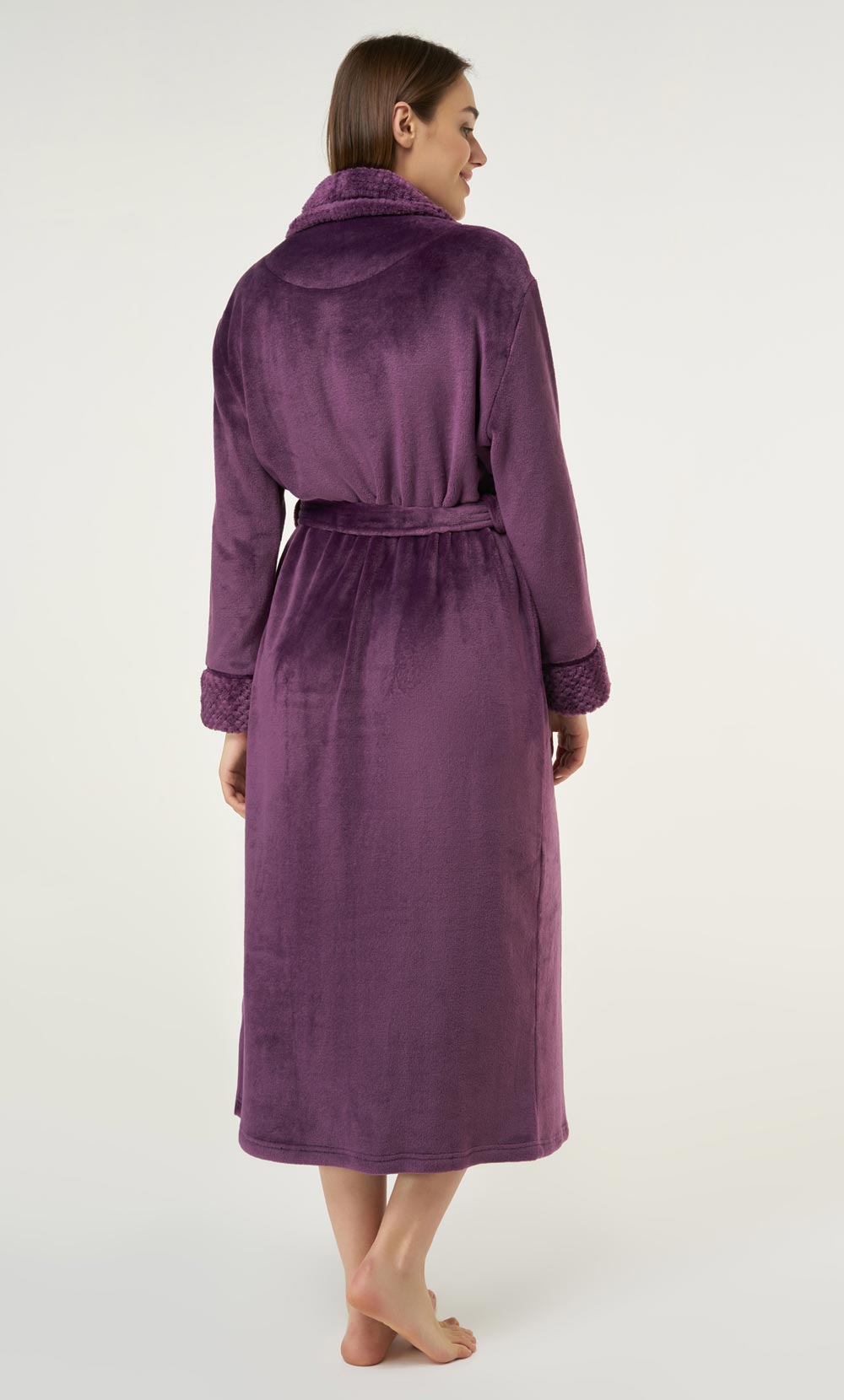 Purple Plush Soft Warm Fleece Womens Robe-Robemart.com