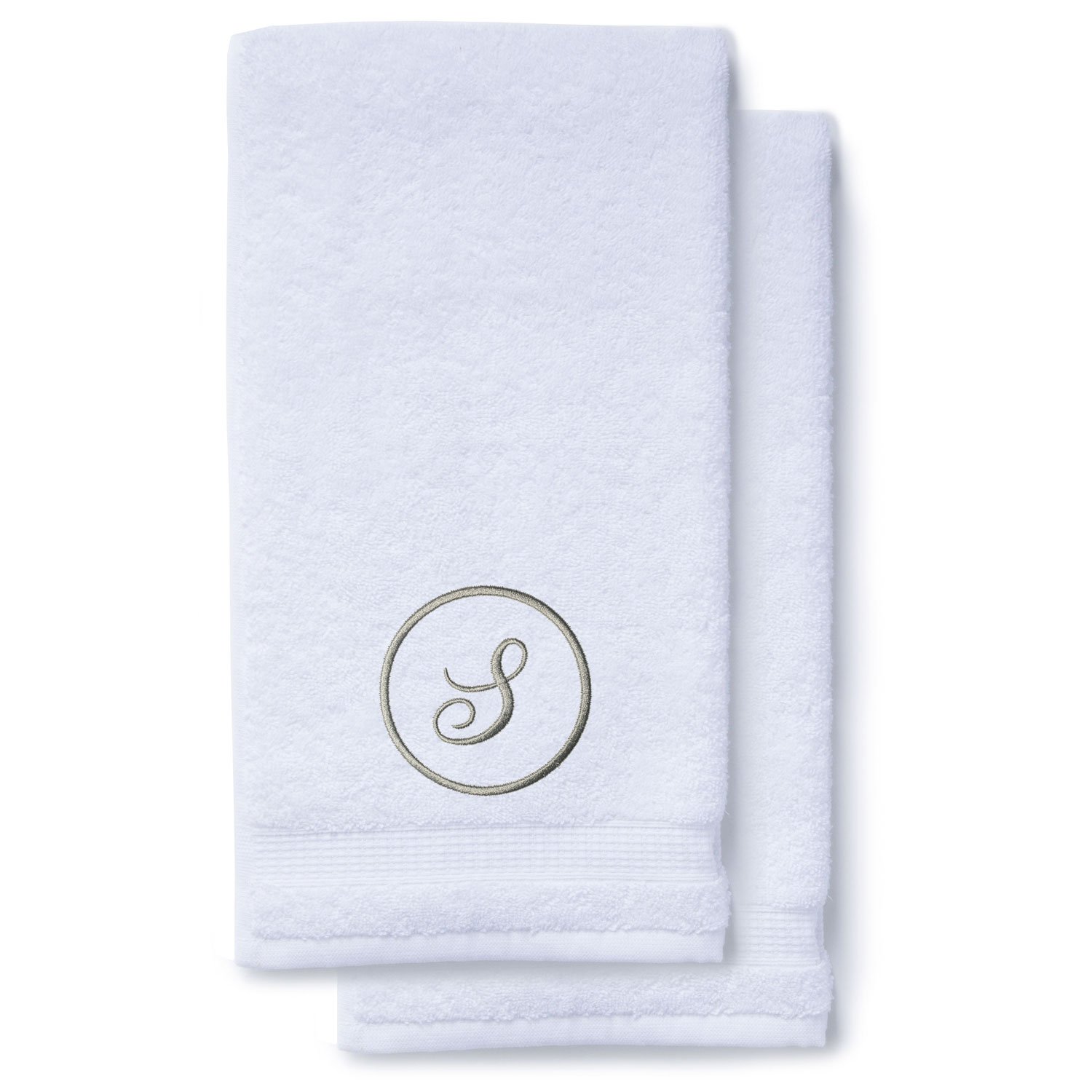 Gray Initial Premium Hand Towel Script 16 X 30 Inch, Set of 2-Robemart.com