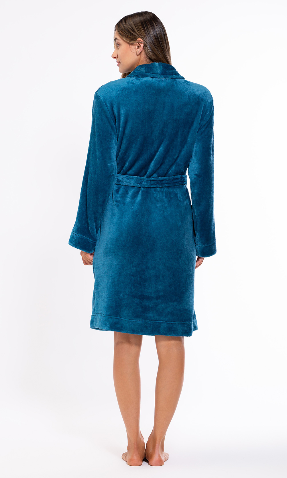 Super Soft Harbor Blue Lightweight Plush Shawl Short Women's Robe-Robemart.com