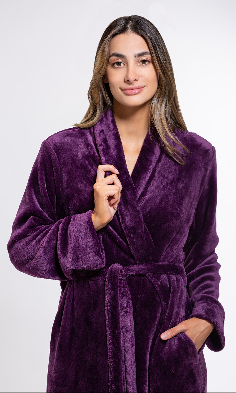 Super Soft Purple Lightweight Plush Shawl Short Women's Robe-Robemart.com