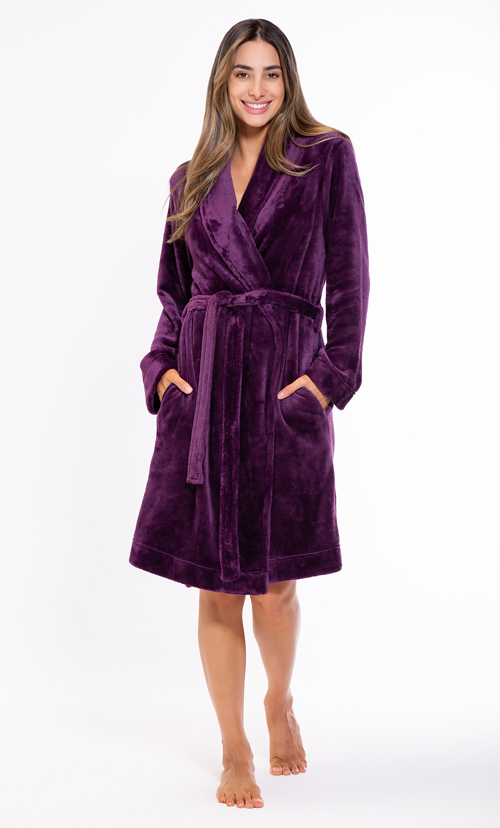 Super Soft Purple Lightweight Plush Shawl Short Women's Robe-Robemart.com