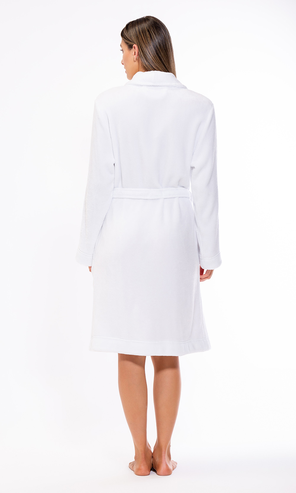 Super Soft White Lightweight Plush Shawl Short Women's Robe-Robemart.com