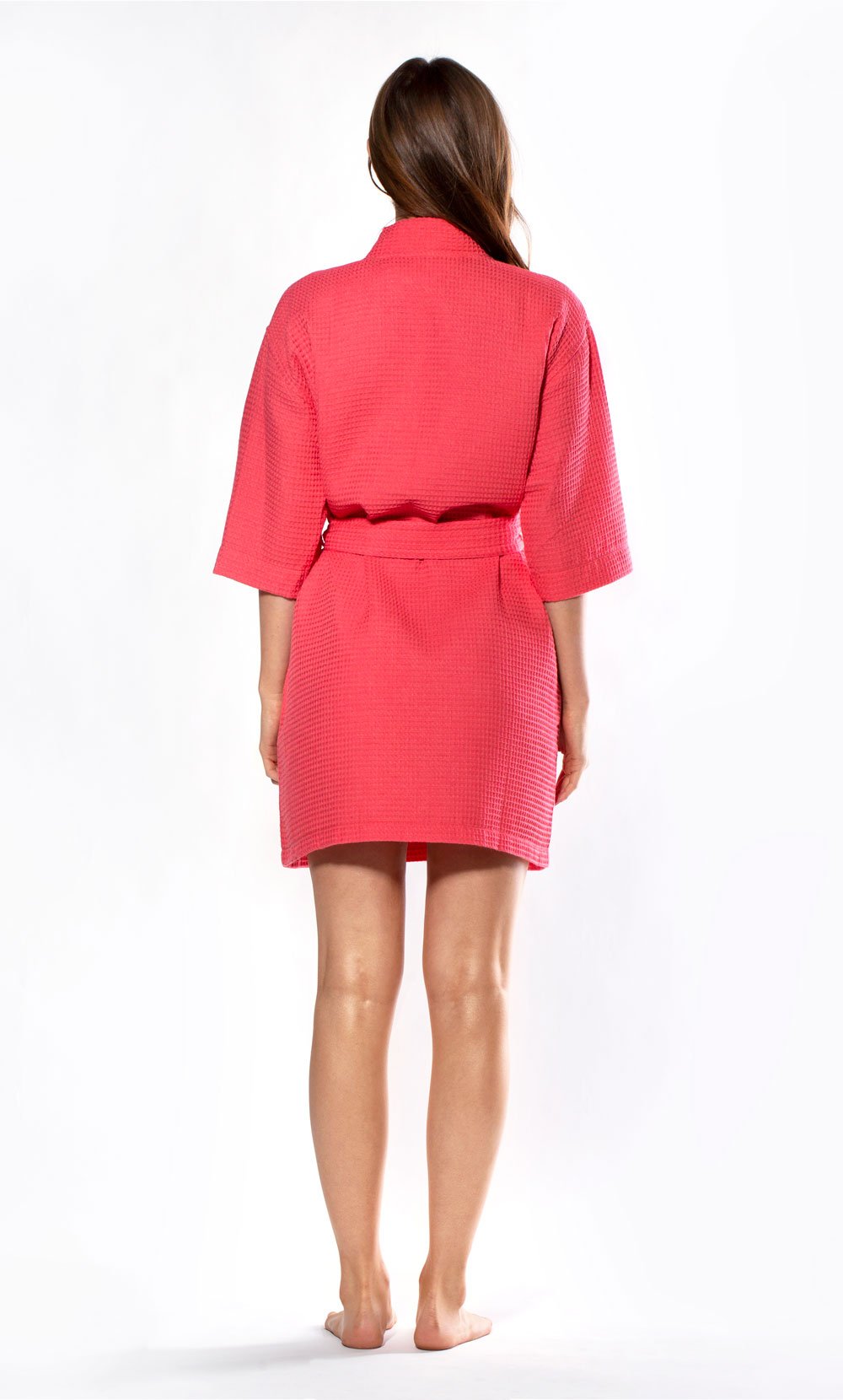 Waffle Kimono Coral Short Robe Square Pattern-Robemart.com