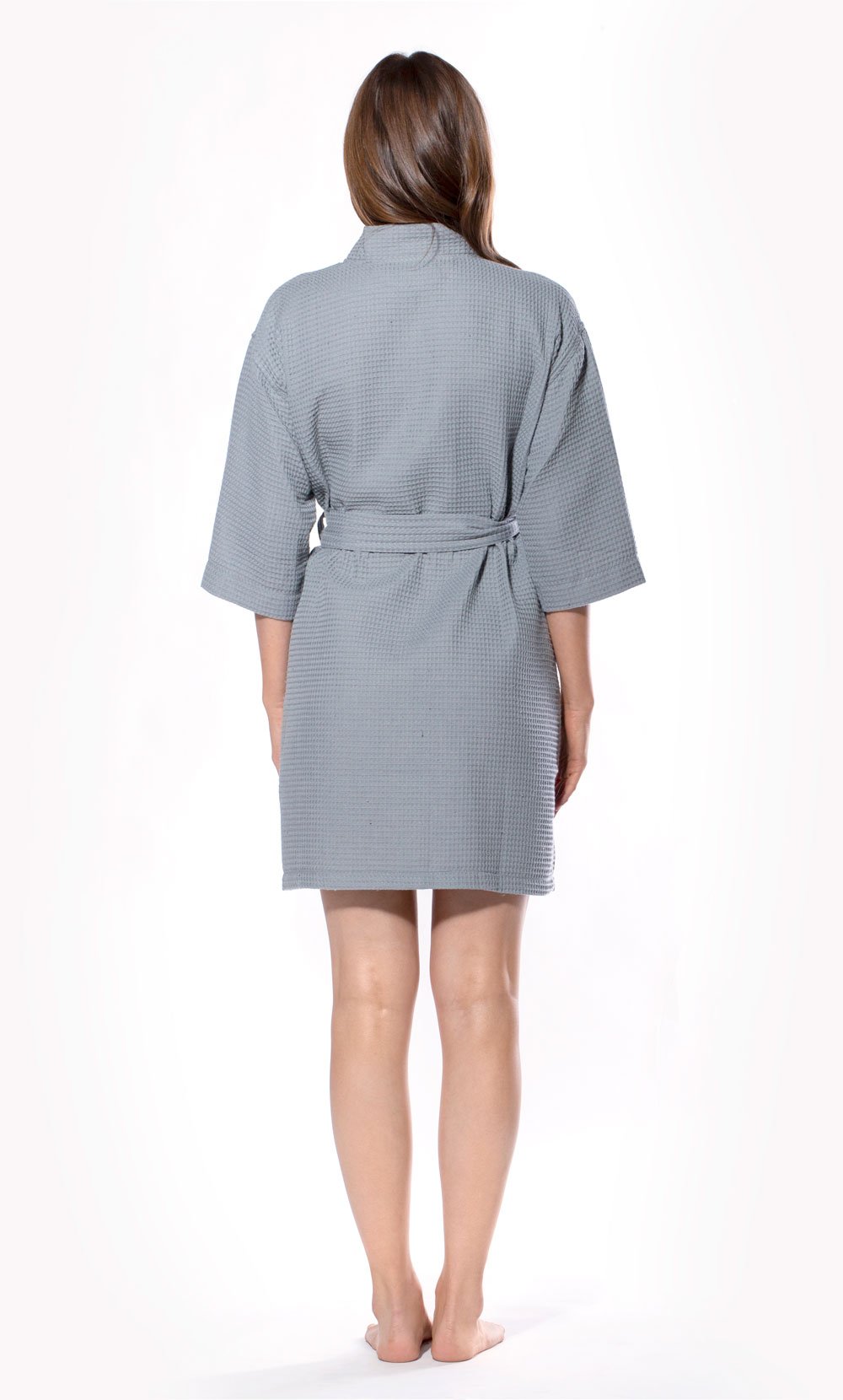 Waffle Kimono Gray Short Robe Square Pattern-Robemart.com