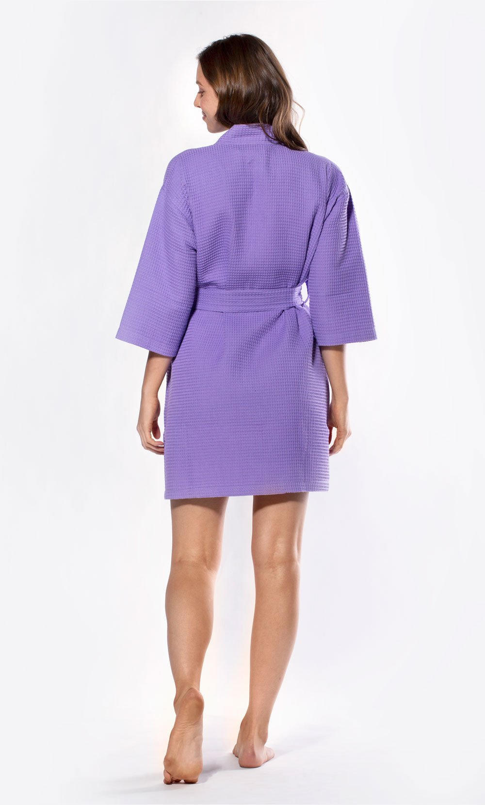 Waffle Kimono Lavender Short Robe Square Pattern-Robemart.com