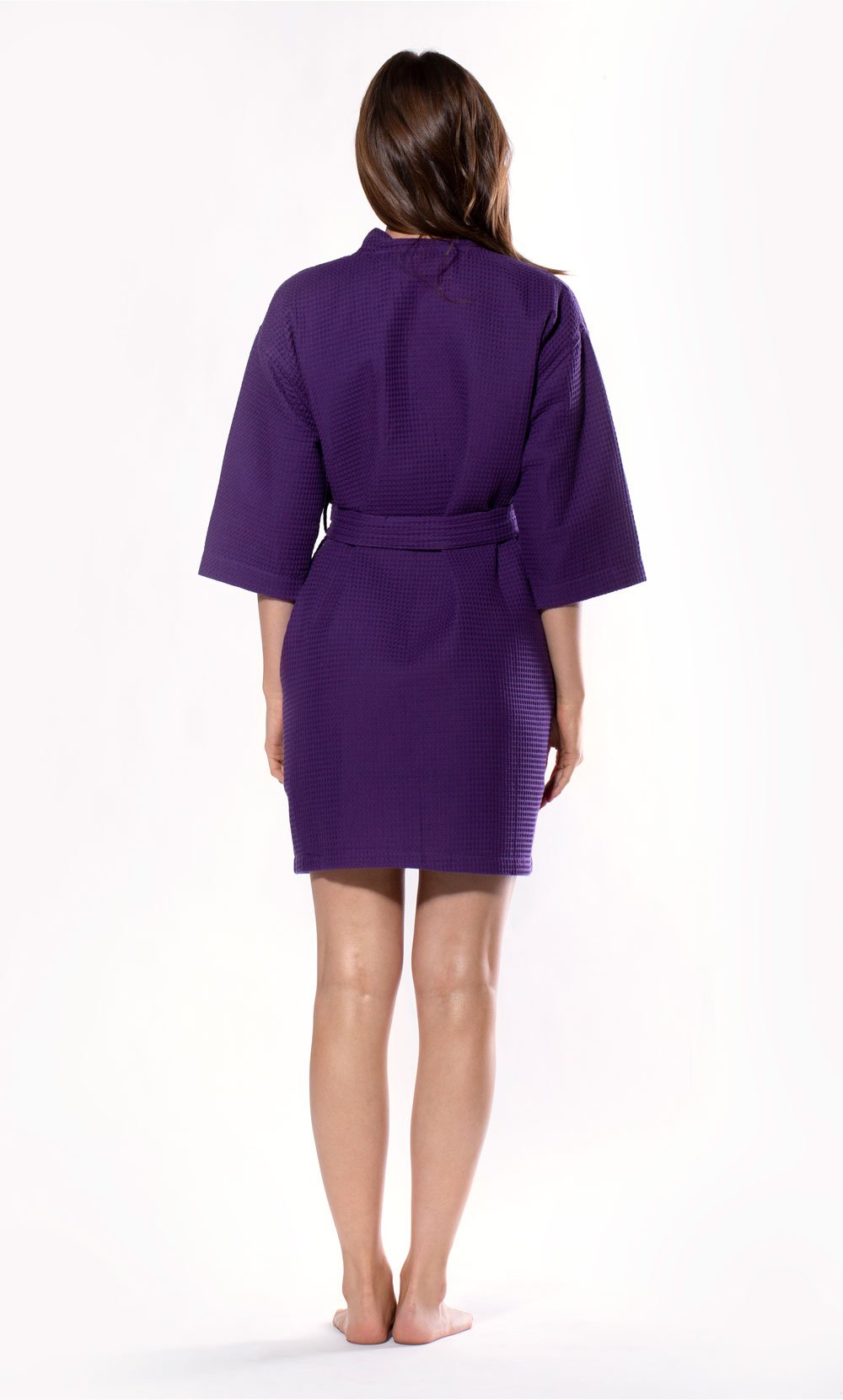 Waffle Kimono Purple Short Robe Square Pattern-Robemart.com