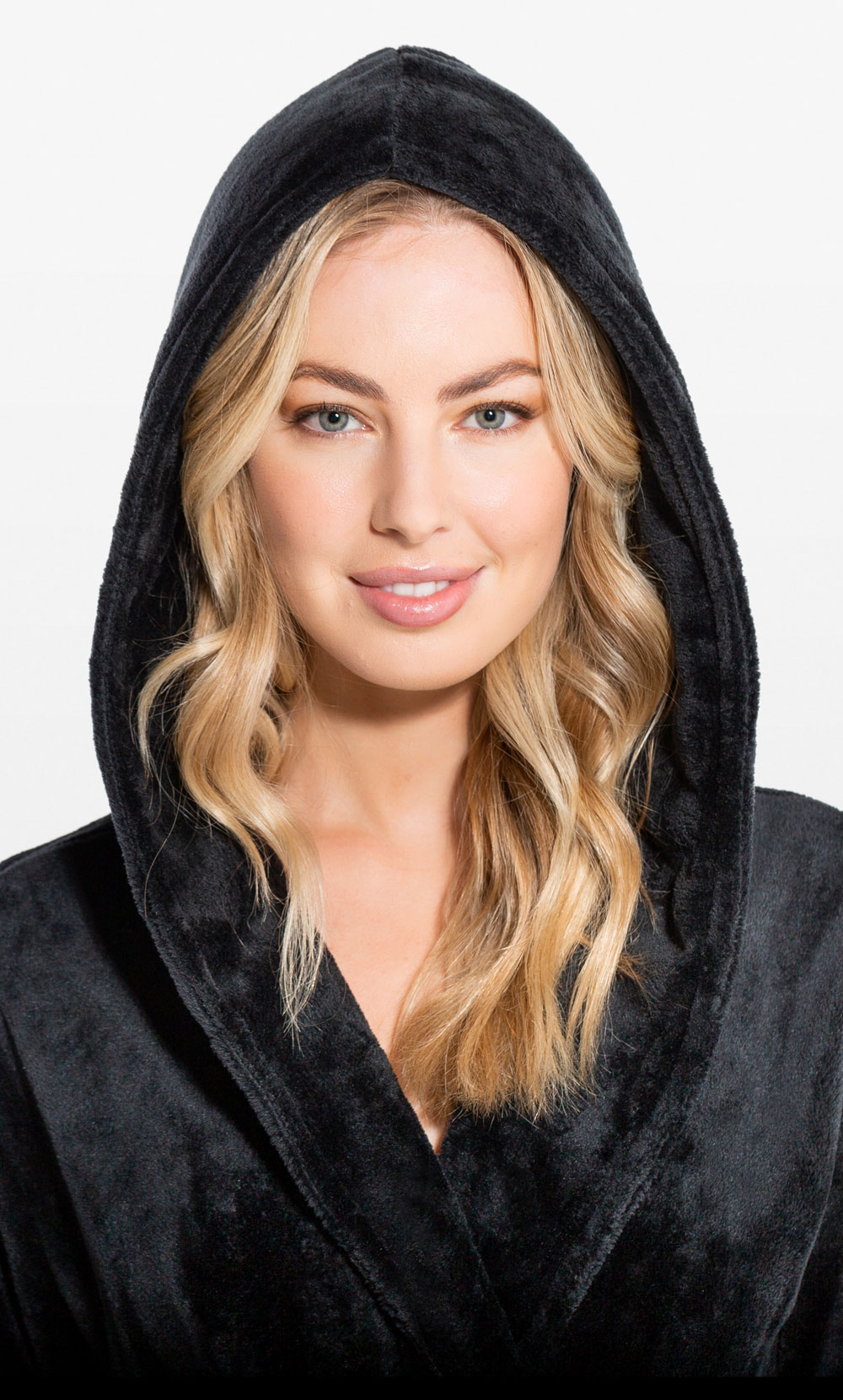 Super Soft Black Plush Hooded Women's Robe-Robemart.com