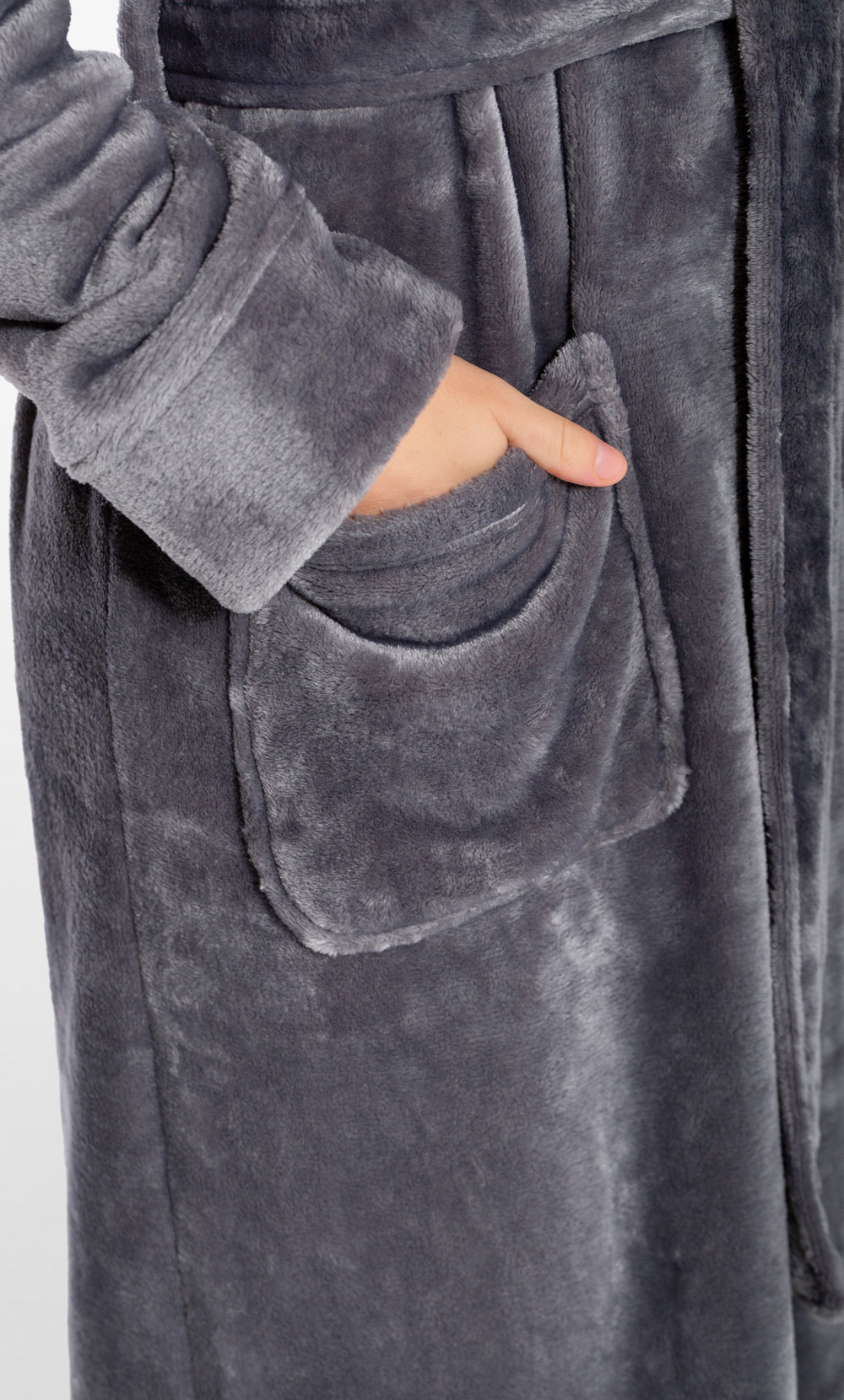 Super Soft Gray Plush Hooded Women's Robe-Robemart.com