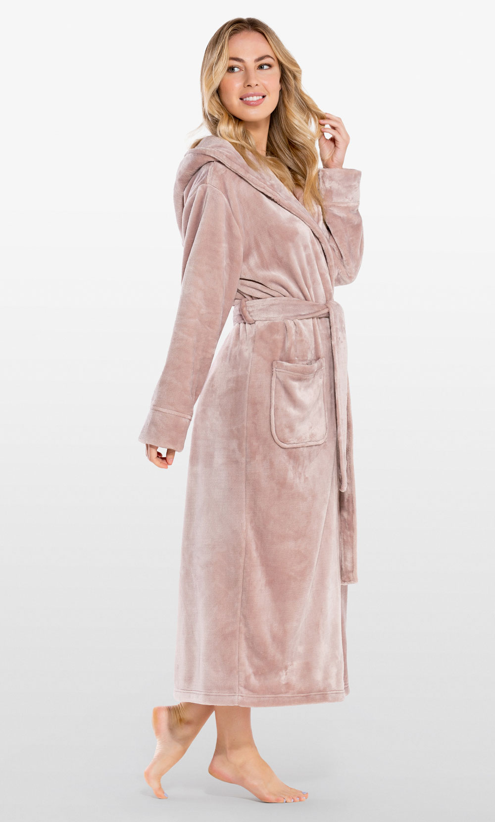 Super Soft Blush Pink Plush Hooded Women's Robe-Robemart.com