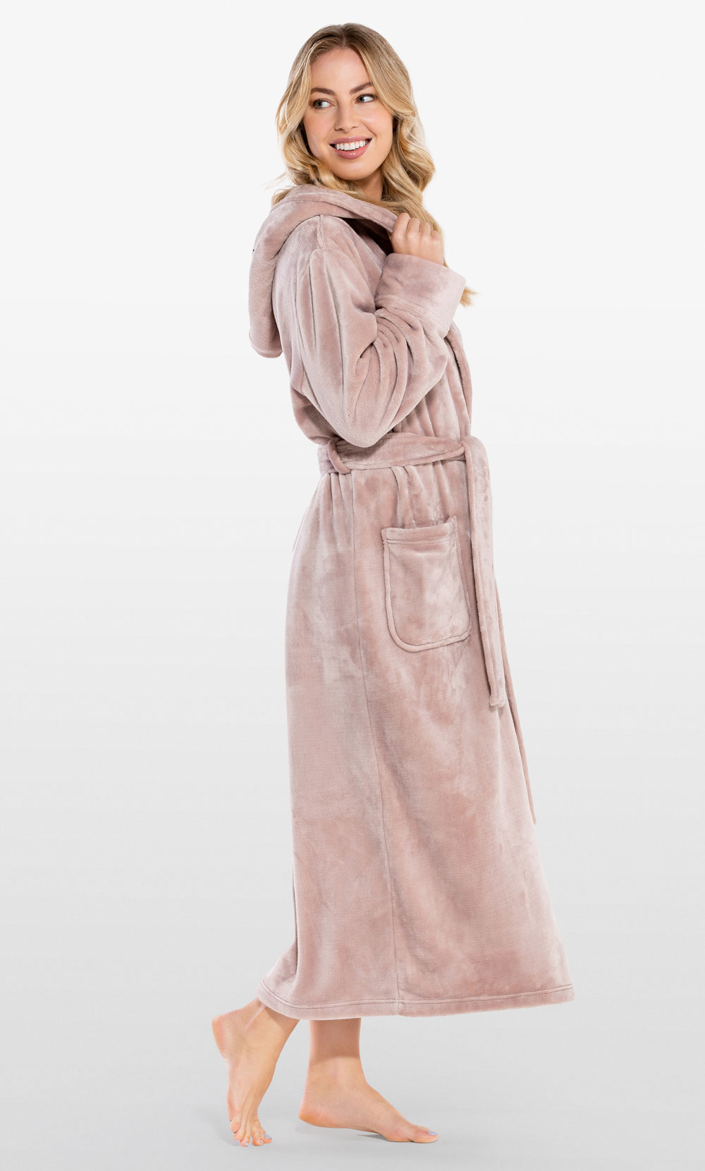 Super Soft Blush Pink Plush Hooded Women's Robe-Robemart.com