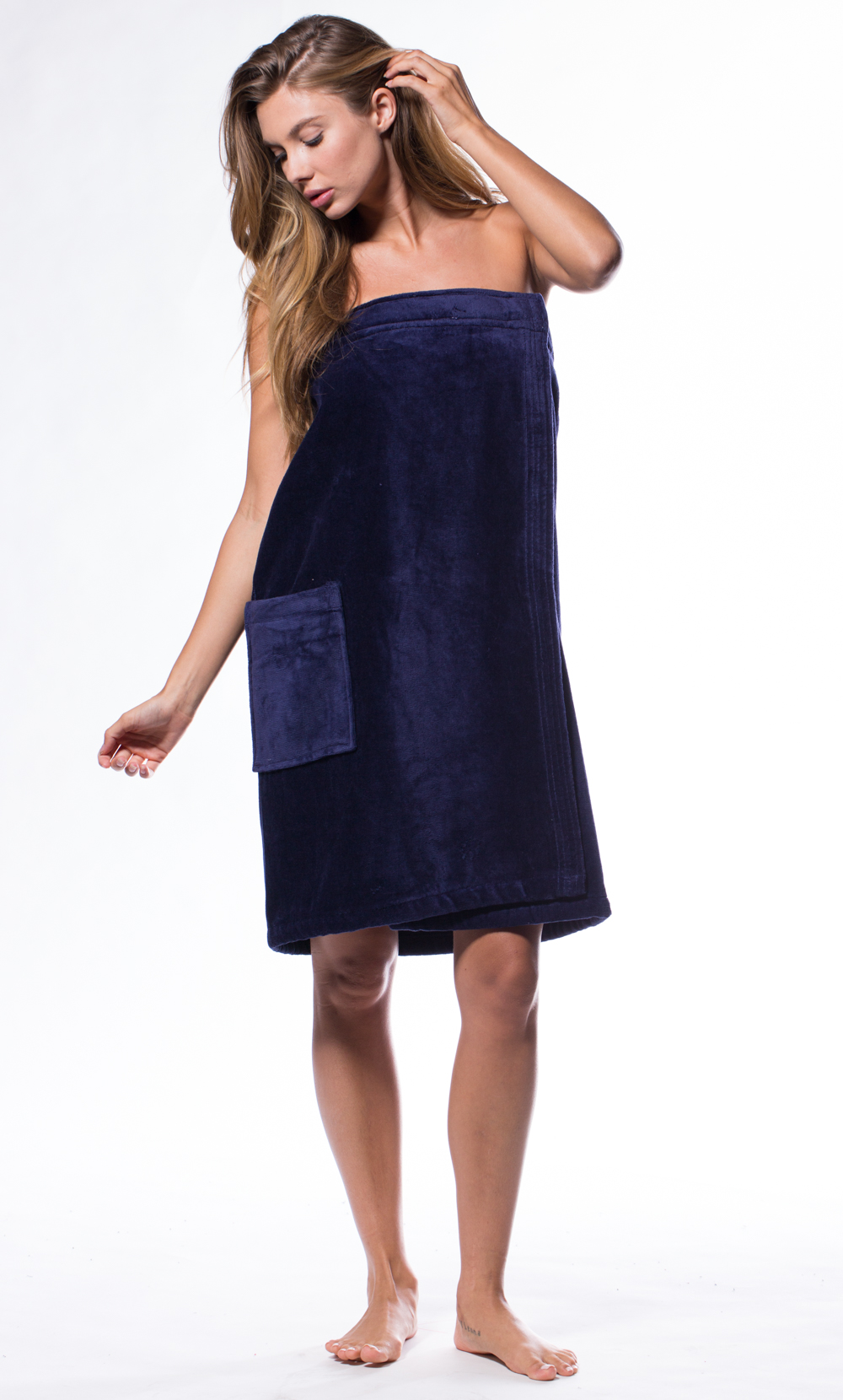 100% Cotton Navy Blue Terry Velour Cloth Spa Wrap, Bath Towel Wrap-Robemart.com