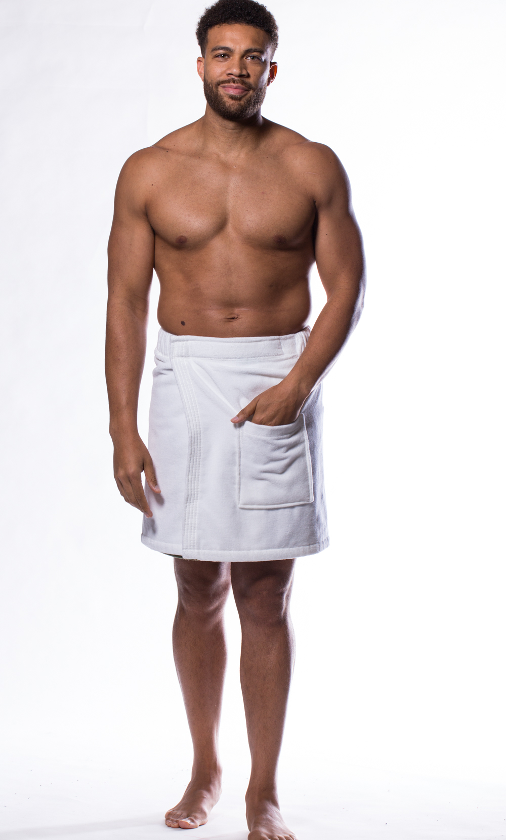 100% Cotton Men White Terry Velour Cloth Body Wrap, Bath Towel Wrap-Robemart.com
