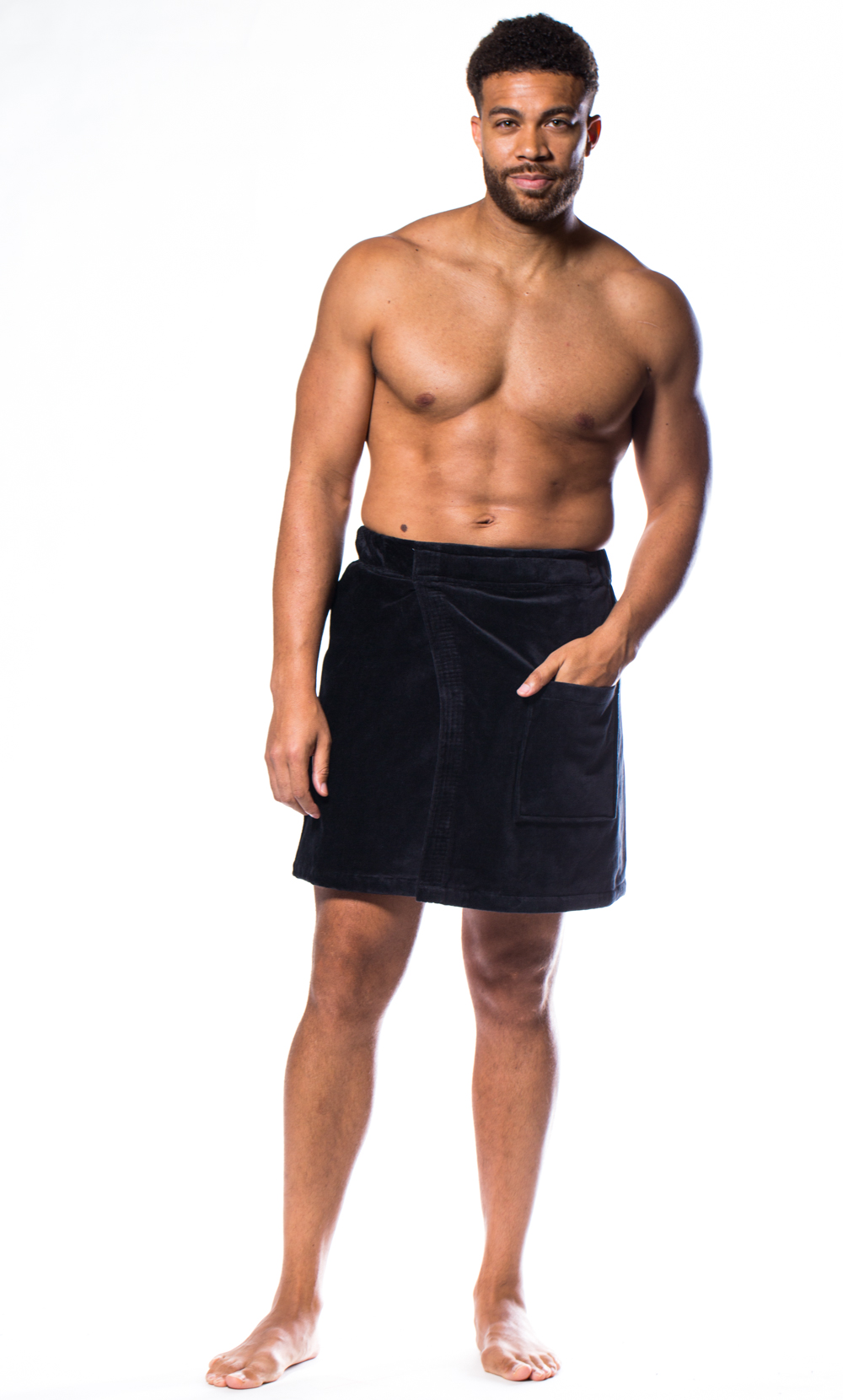 100% Cotton Men Black Terry Velour Cloth Body Wrap, Bath Towel Wrap-Robemart.com