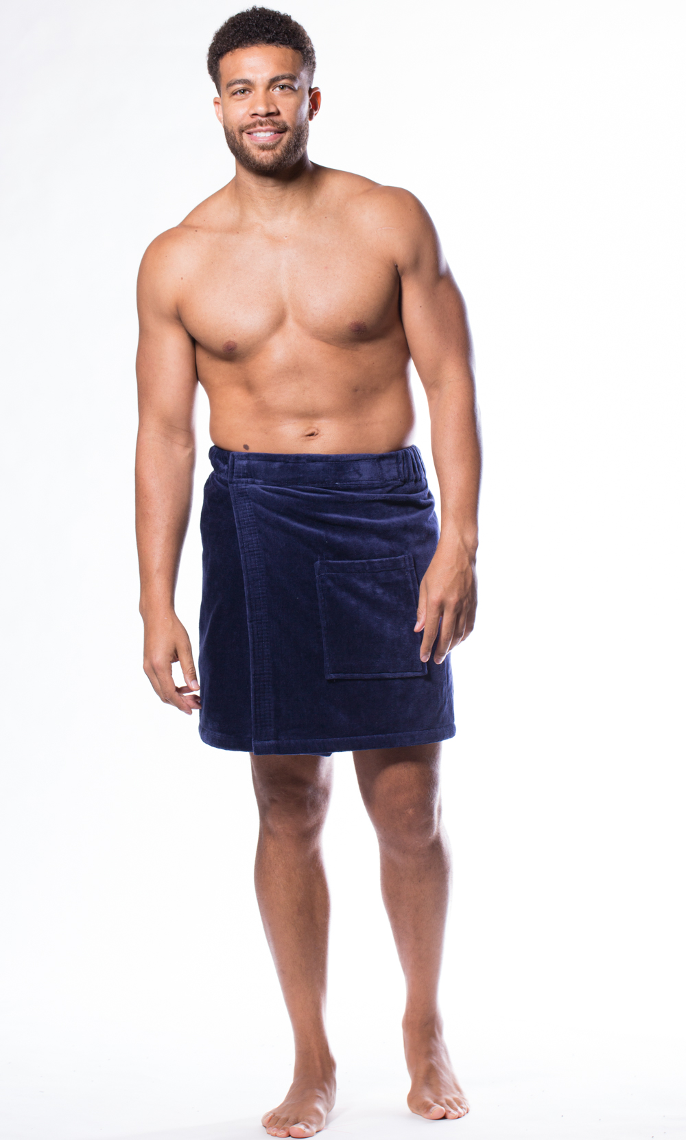 100% Cotton Men Navy Blue Terry Velour Cloth Body Wrap, Bath Towel Wrap-Robemart.com