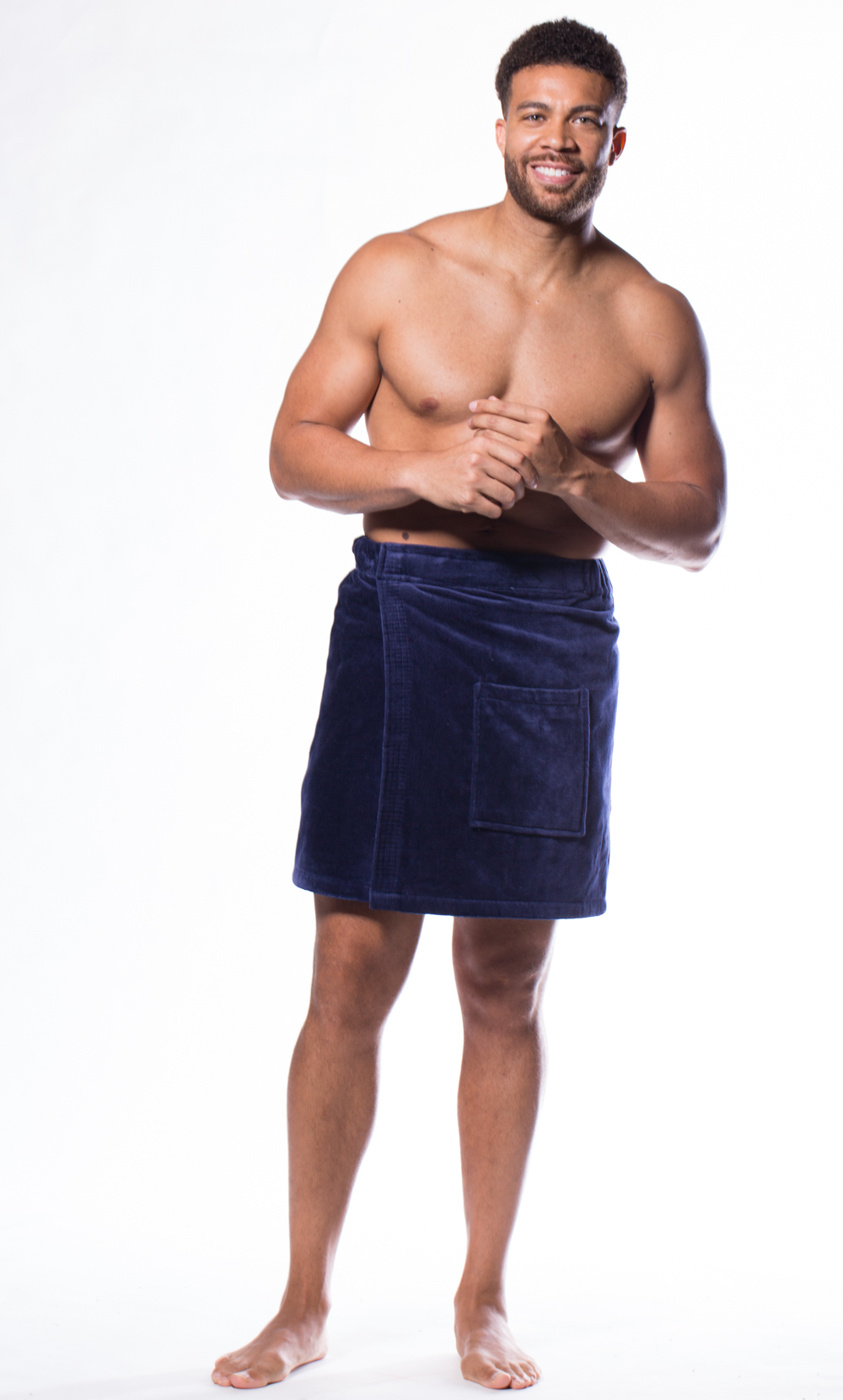 100% Cotton Men Navy Blue Terry Velour Cloth Body Wrap, Bath Towel Wrap-Robemart.com