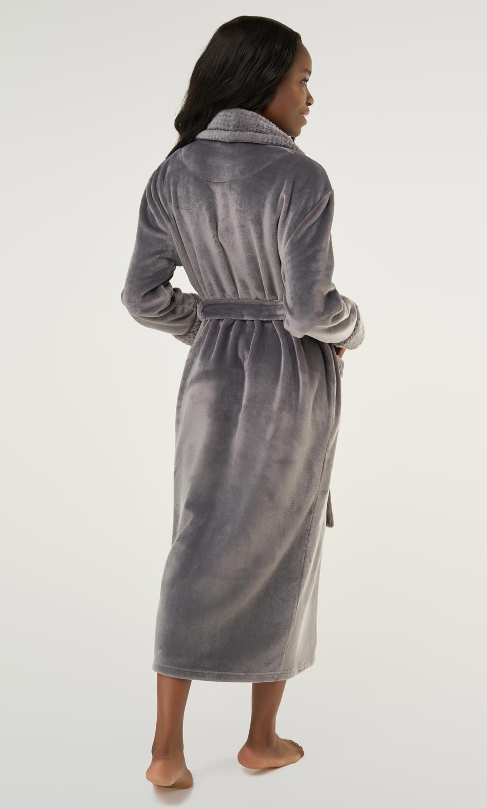 Gray Plush Soft Warm Fleece Womens Robe-Robemart.com