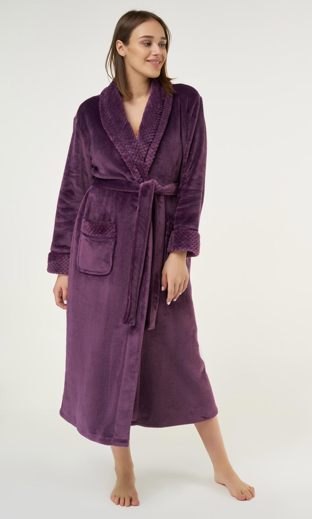 Purple Plush Soft Warm Fleece Womens Robe-Robemart.com