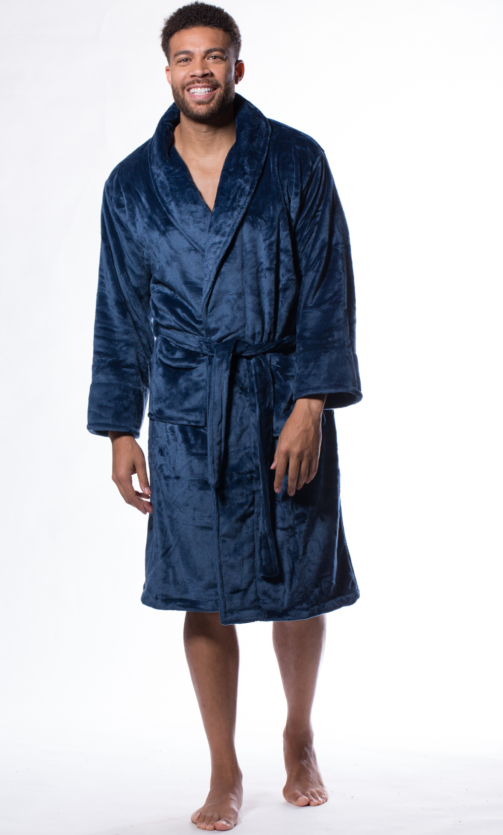 Navy Blue Super Soft Tahoe Microfleece Shawl Collar Robe-Robemart.com