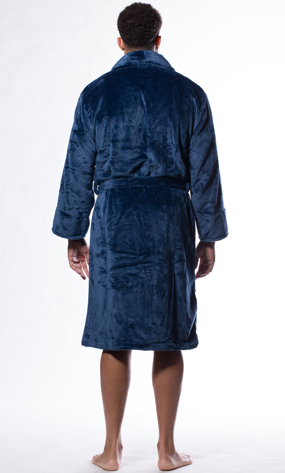 Navy Blue Super Soft Tahoe Microfleece Shawl Collar Robe-Robemart.com